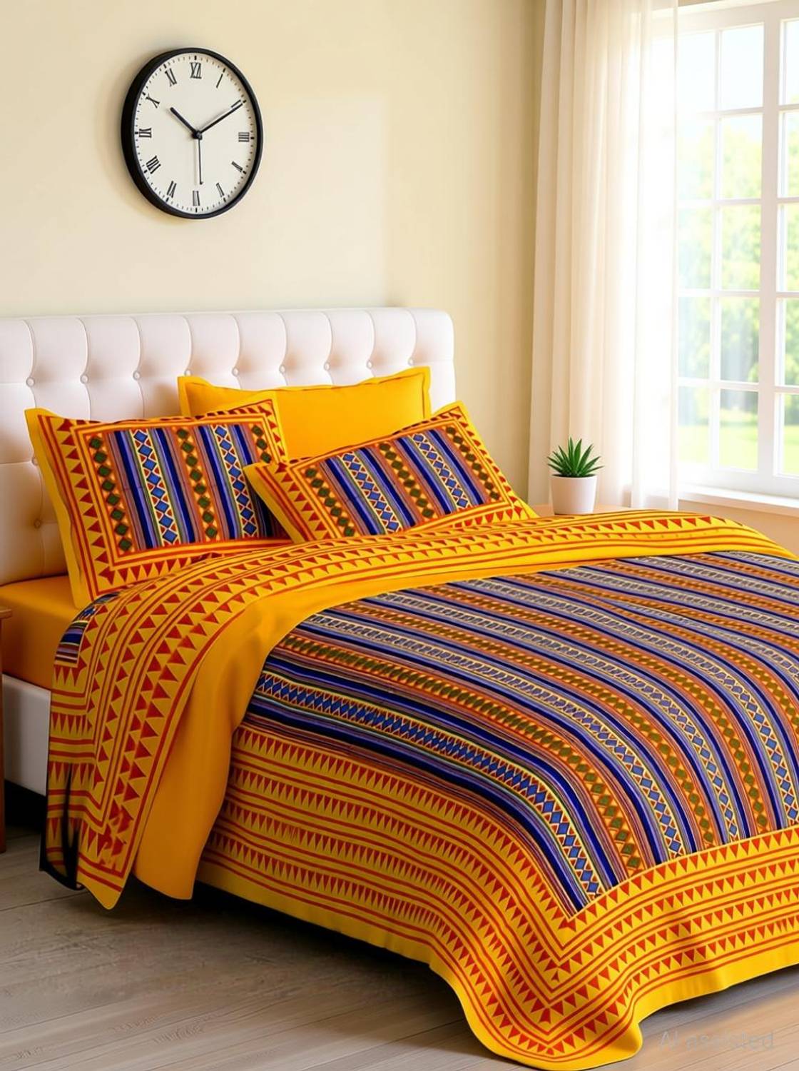 Kanha Online Shopping Cotton Double Flat 144 TC Printed 1 Summer Bedsheet with 2 Pillow Covers