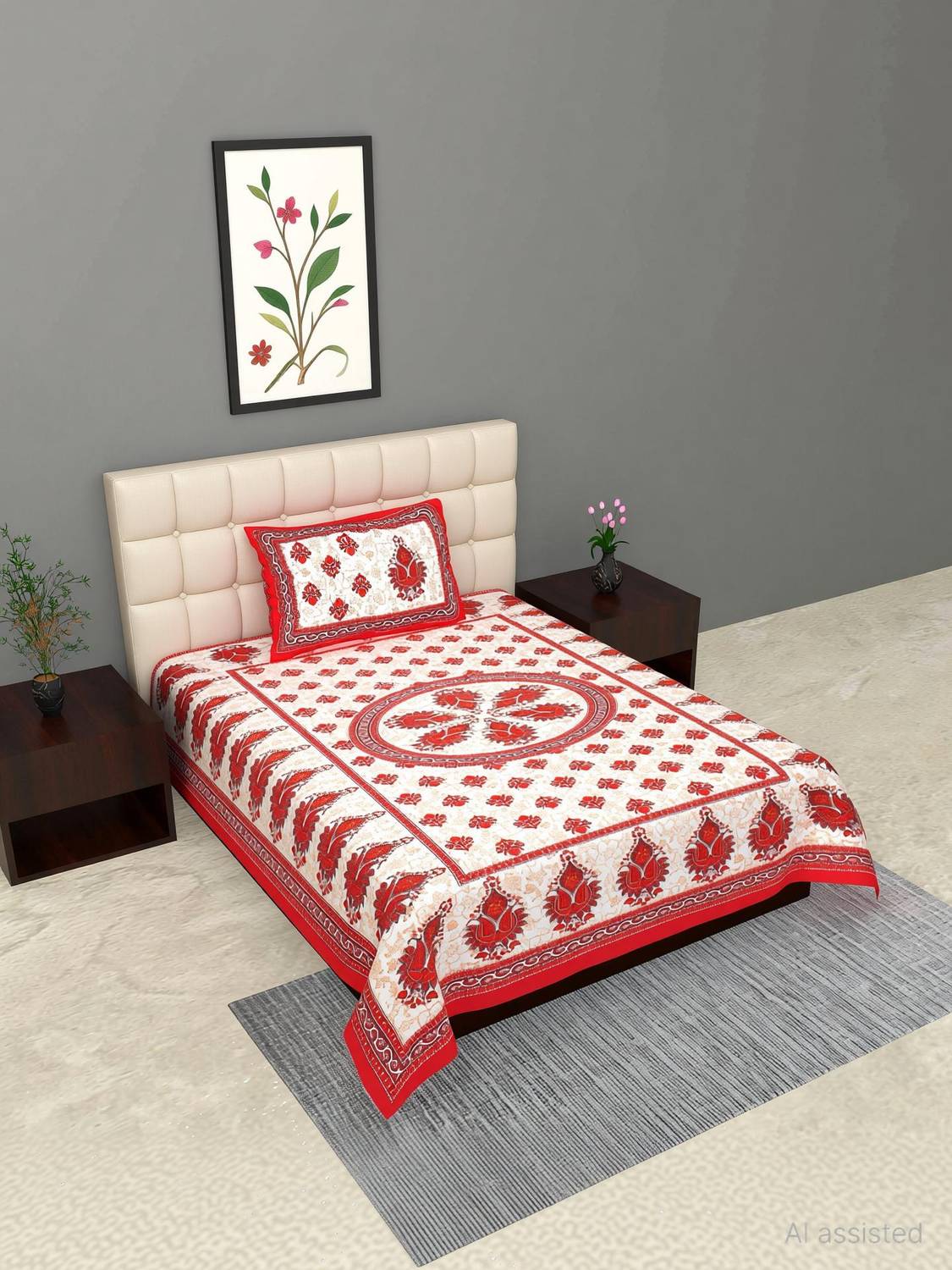 AARAMYA Cotton Single Flat 240 TC Jaipuri Prints 1 Bedsheet