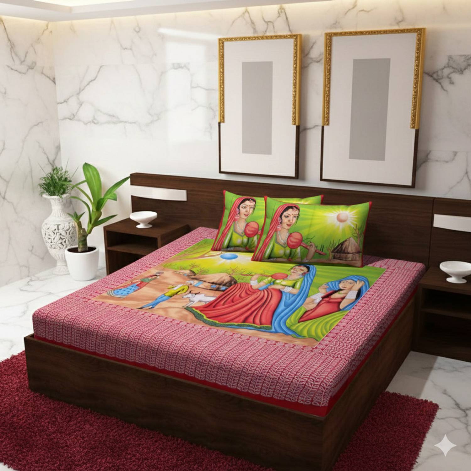 PETROSOLY Cotton Queen Flat 144 TC Jaipuri Prints 1 Bedsheet with