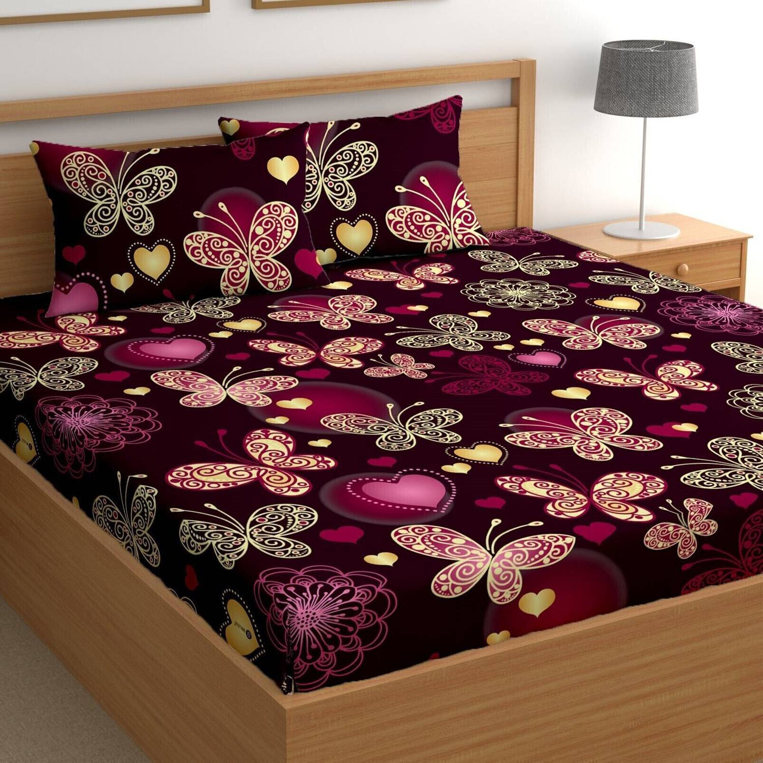 CG Homes Cotton Double Flat 180 TC Printed 1 Bedsheet with 2 Pill