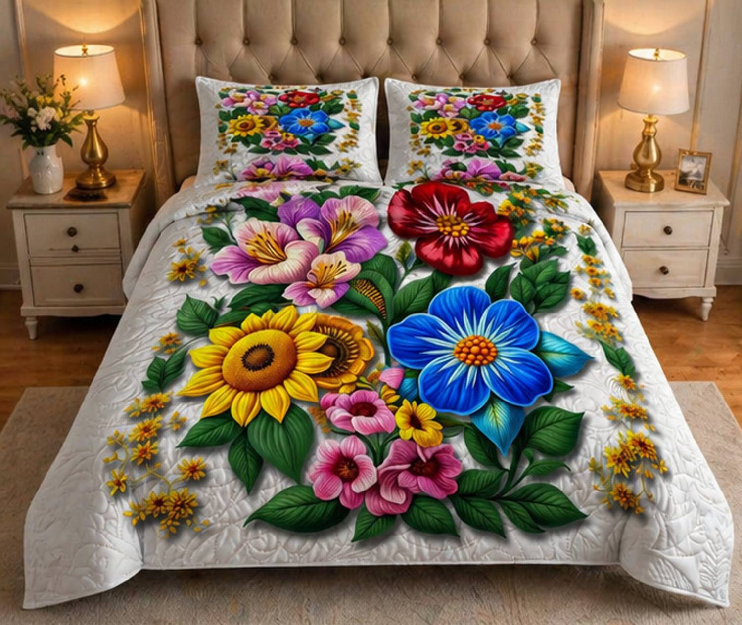 AASHRAE Polycotton Double Flat 400 TC Printed 1 AC Bedsheet with 2 Pillow Covers
