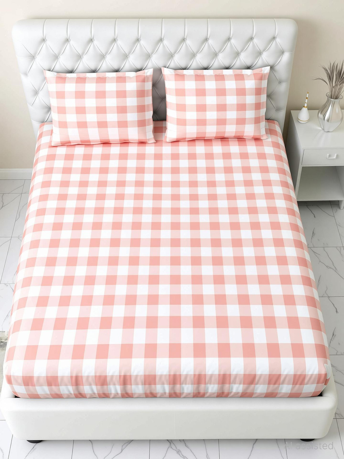 Image of haus & kinder Cotton King Fitted (Elastic) 186 TC Printed 1 Summer Bedsheet with 2 Pillow Covers