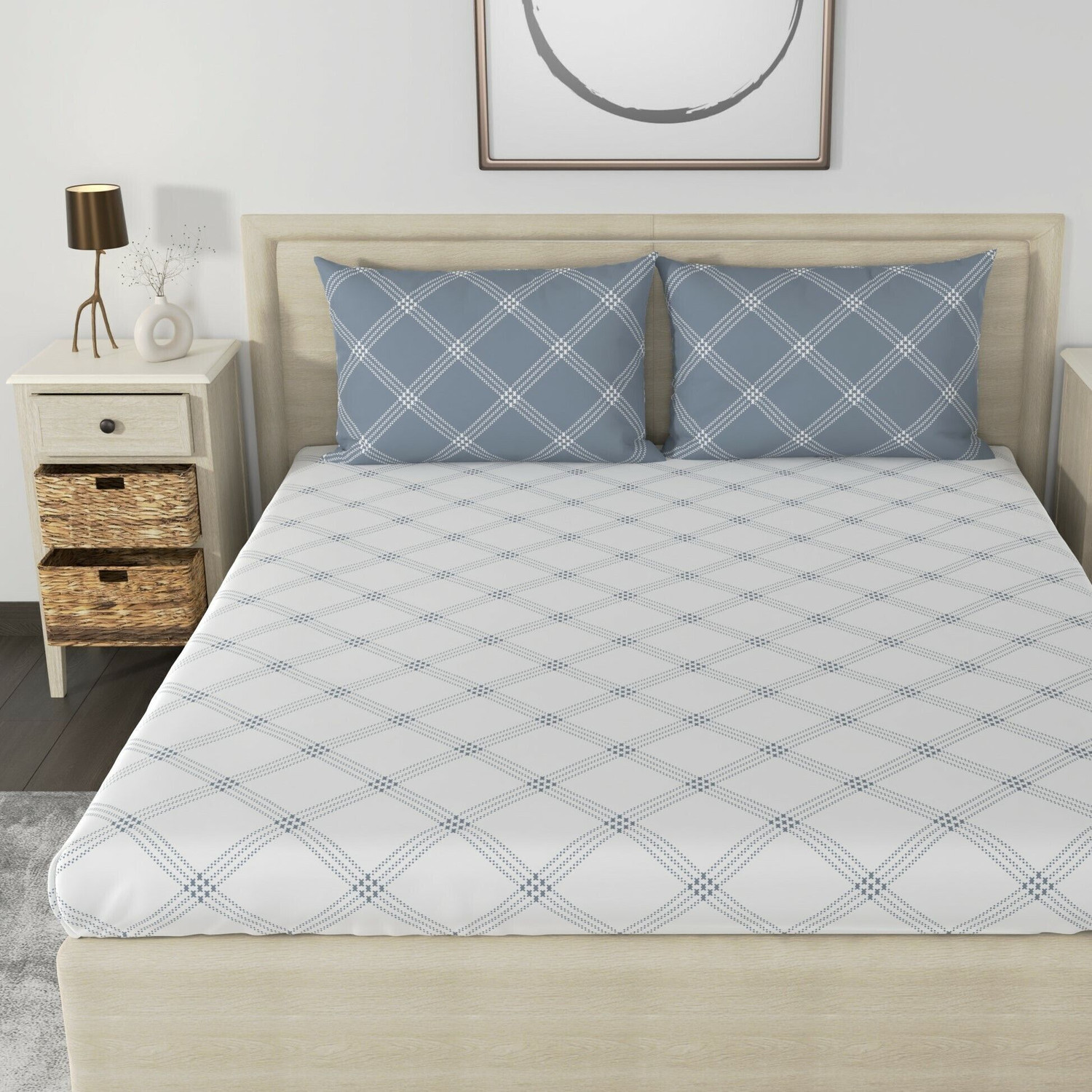 Image of Huesland Cotton Double Flat 210 TC Geometric 1 Bedsheet with 2 Pillow Covers