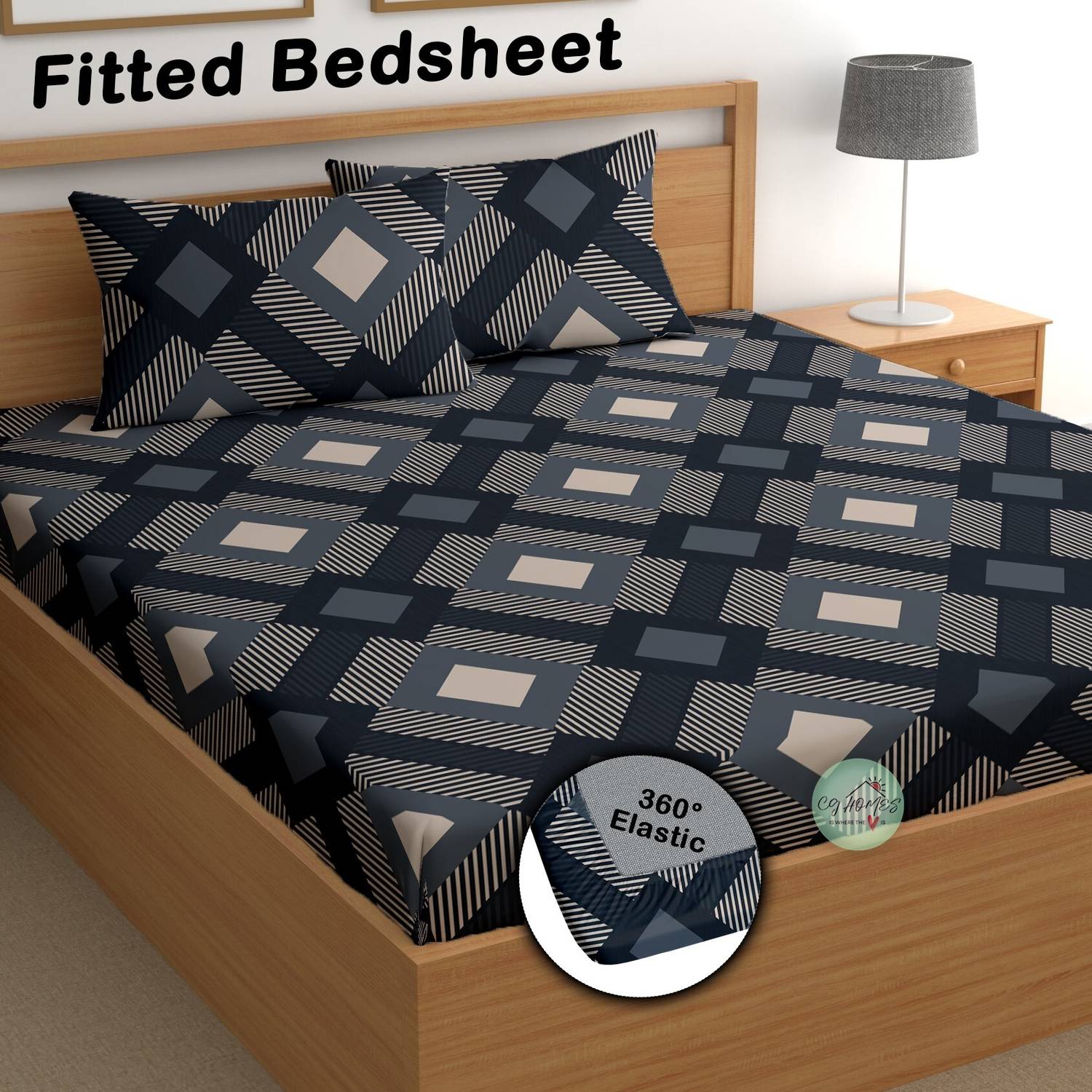 CG Homes Cotton Double Fitted (Elastic) 180 TC Printed 1 Bedsheet