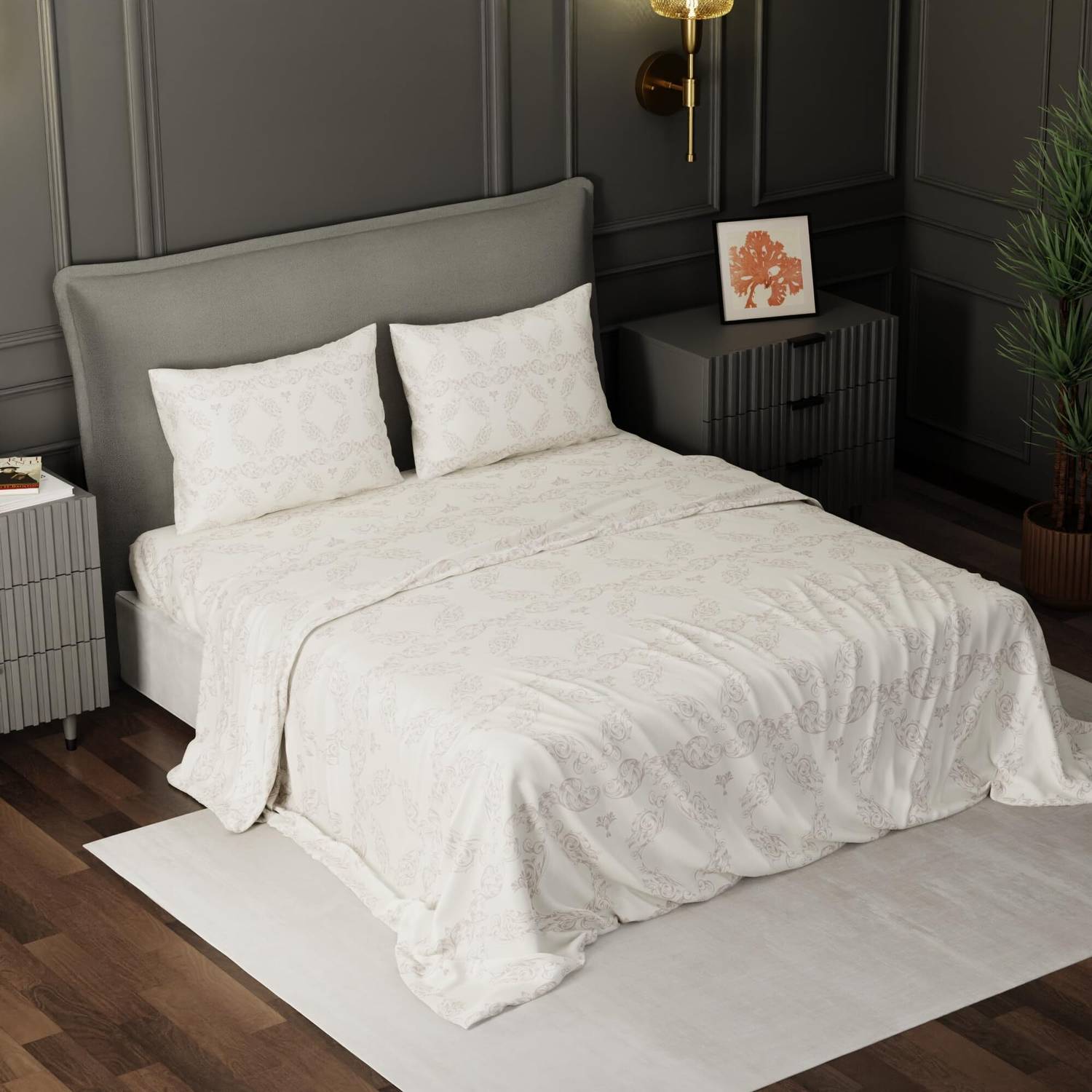 BLISSHOME Cotton King Flat 150 TC Printed 1 Winter Bedsheet with 2 Pillow Covers