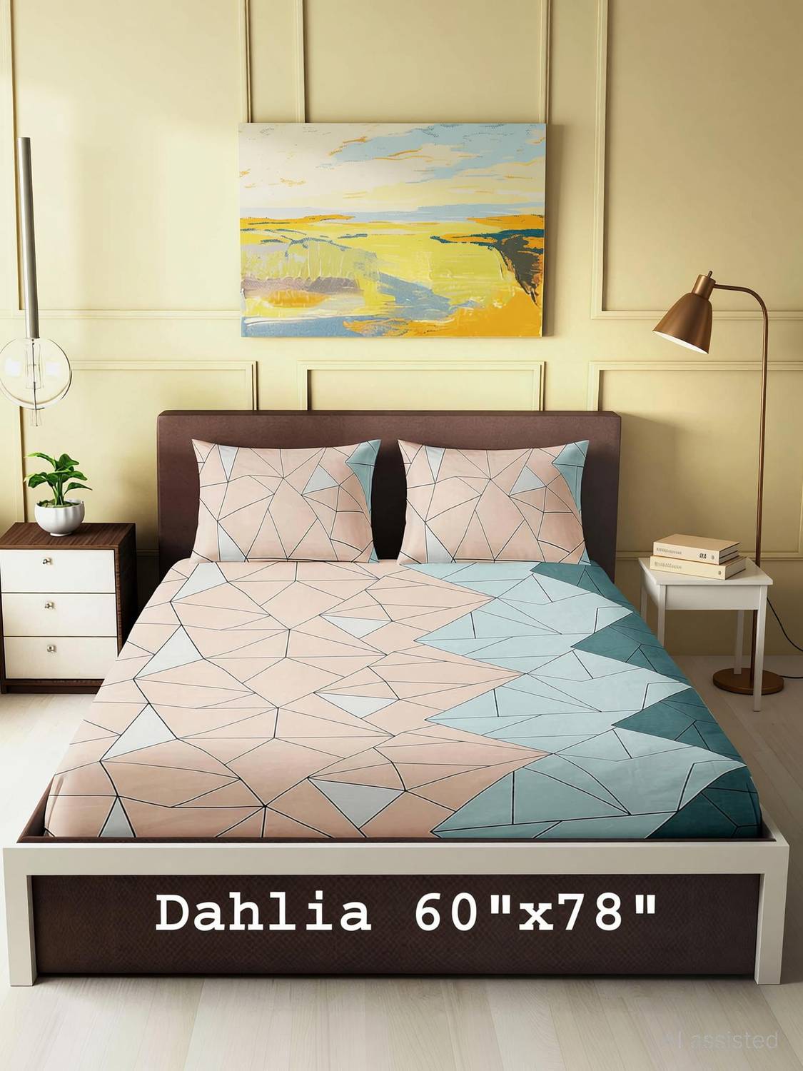 Dahlia Polycotton Queen Fitted (Elastic) 200 TC Printed 1 Bedsheet with 2 Pillow Covers
