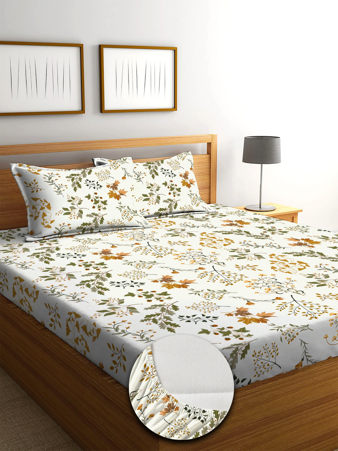Image of KURRY HOME FURNISHING Microfiber King Fitted (Elastic) 250 TC Abstract 1 Bedsheet with 2 Pillow Covers, 2 Cushion Covers