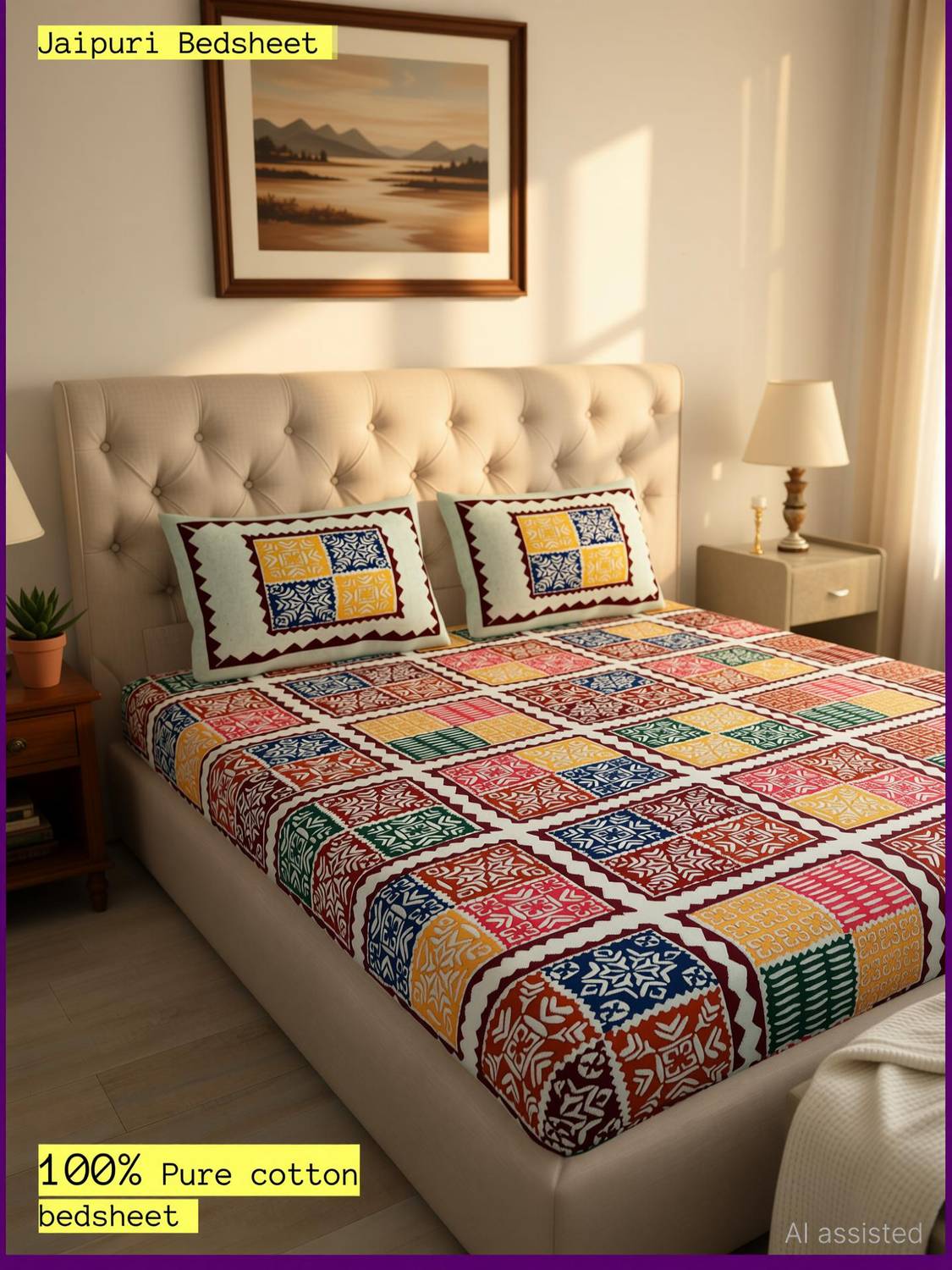 BedZone Cotton Double Flat 144 TC Printed 1 Bedsheet