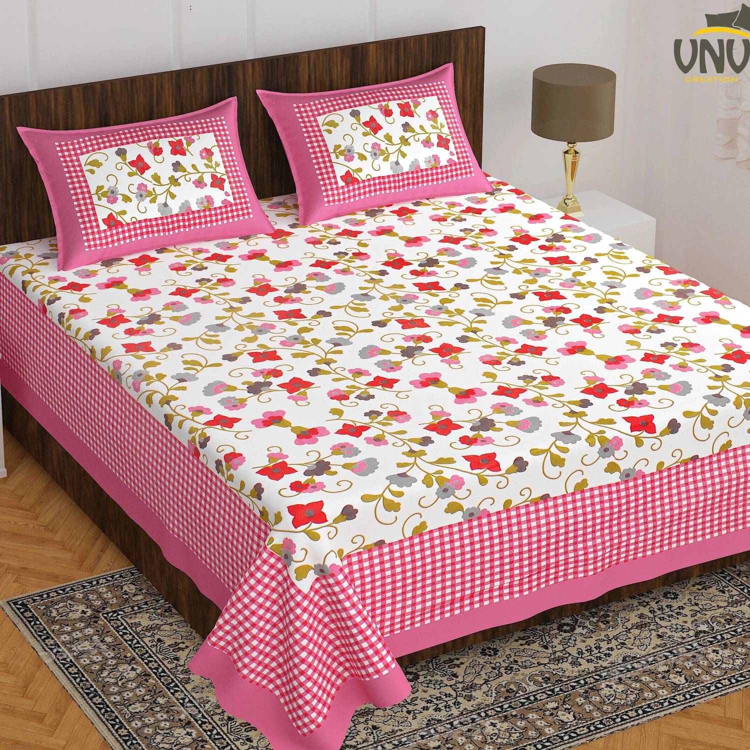 VNV Creation Cotton Double Flat 144 TC Jaipuri Prints 1 Bedsheet
