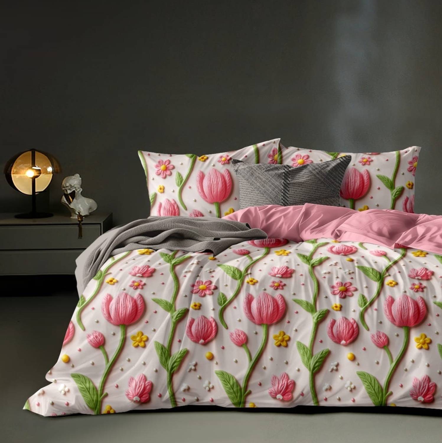 AMBERBLISH HOMES Microfiber King Flat 250 TC Printed 1 Bedsheet with 2 Pillow Covers