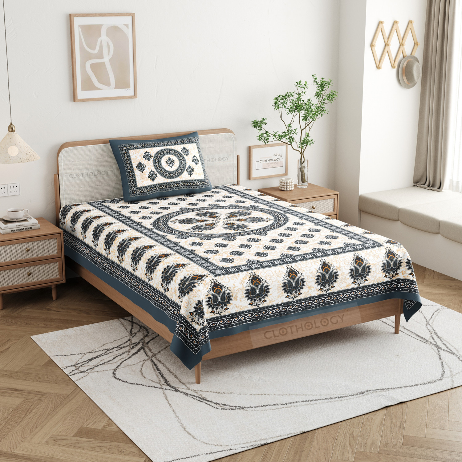 Image of CLOTHOLOGY Cotton Single Flat 144 TC Paisley 1 Bedsheet