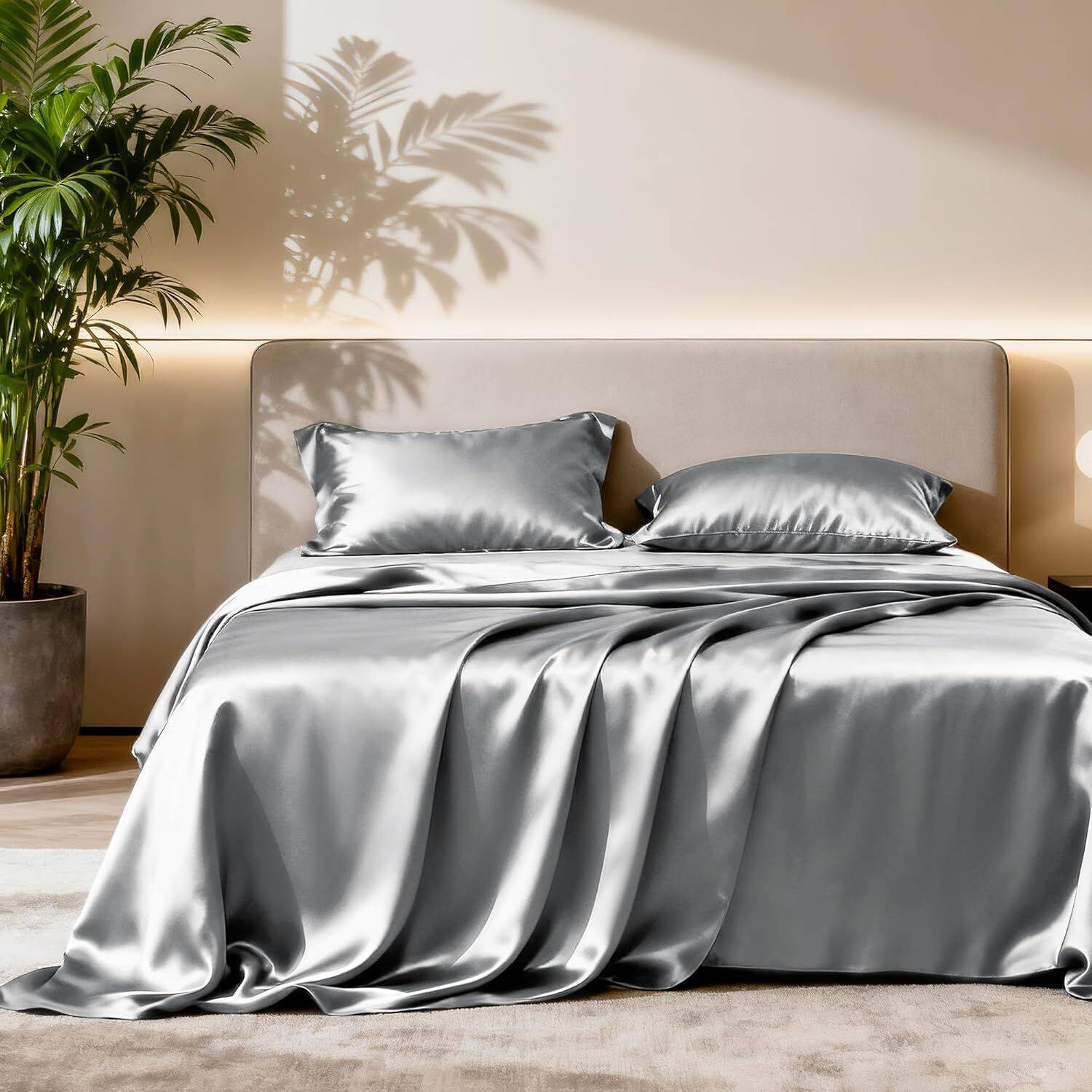 ALISHIBACASA Silk Single Flat 400 TC Solid 1 Bedsheet