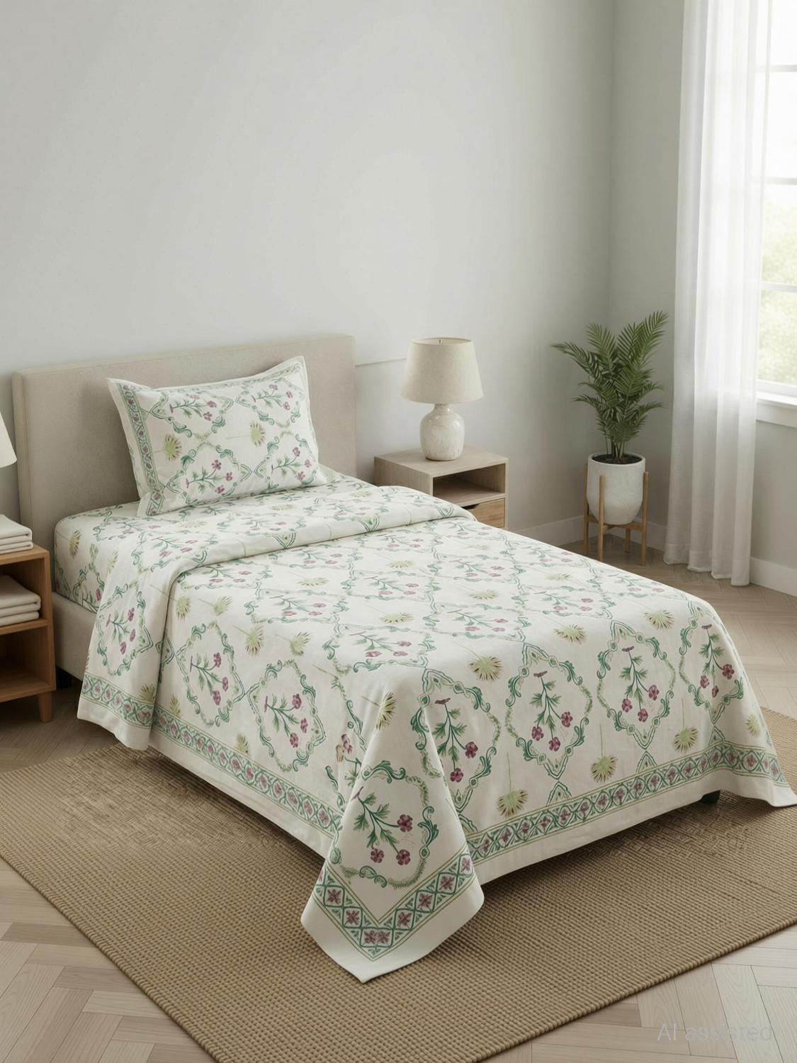 Image of Linen & Loom Cotton Single Flat 400 TC Printed 1 Bedsheet