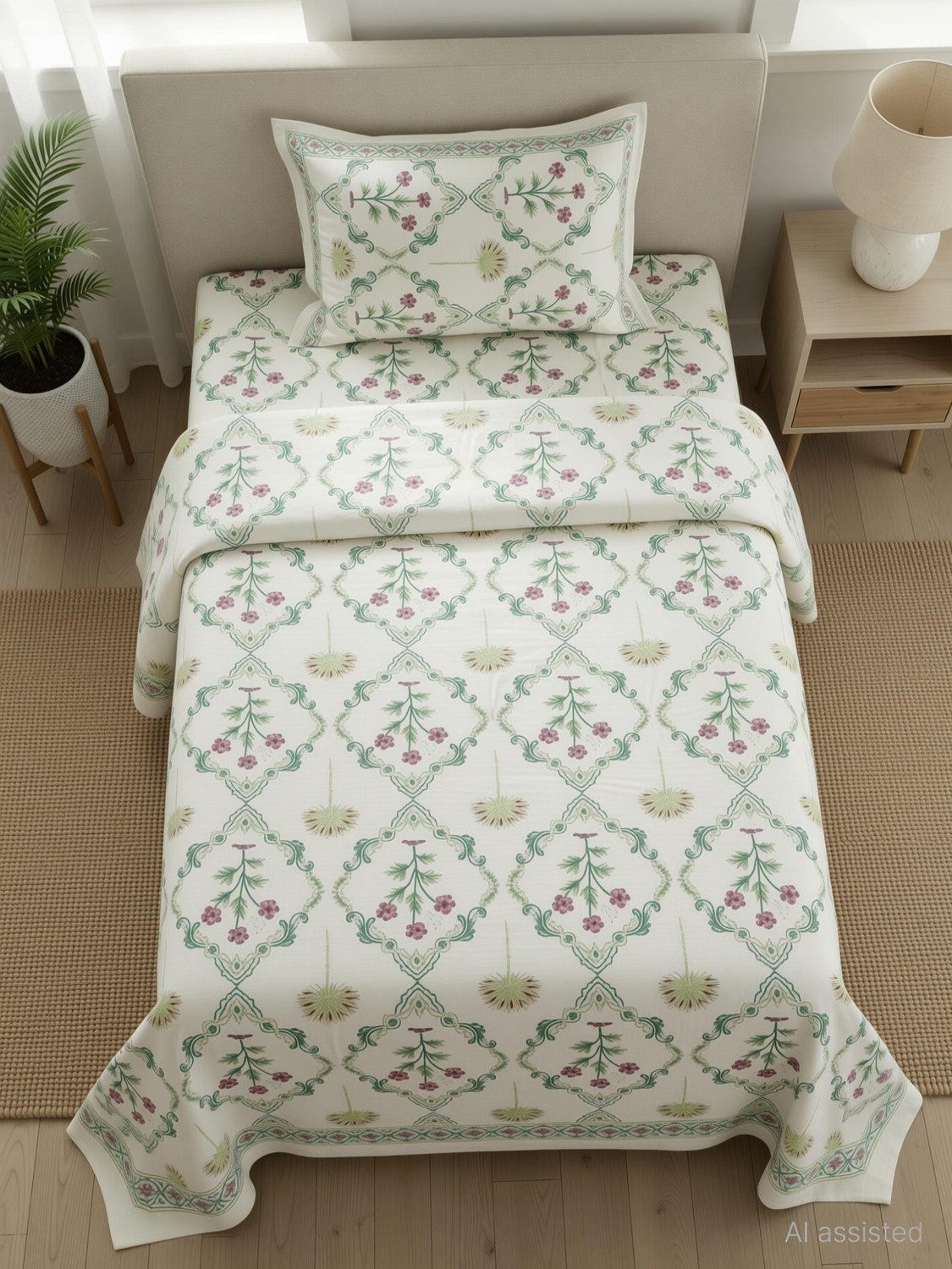 Image of Linen & Loom Cotton Single Flat 400 TC Printed 1 Bedsheet