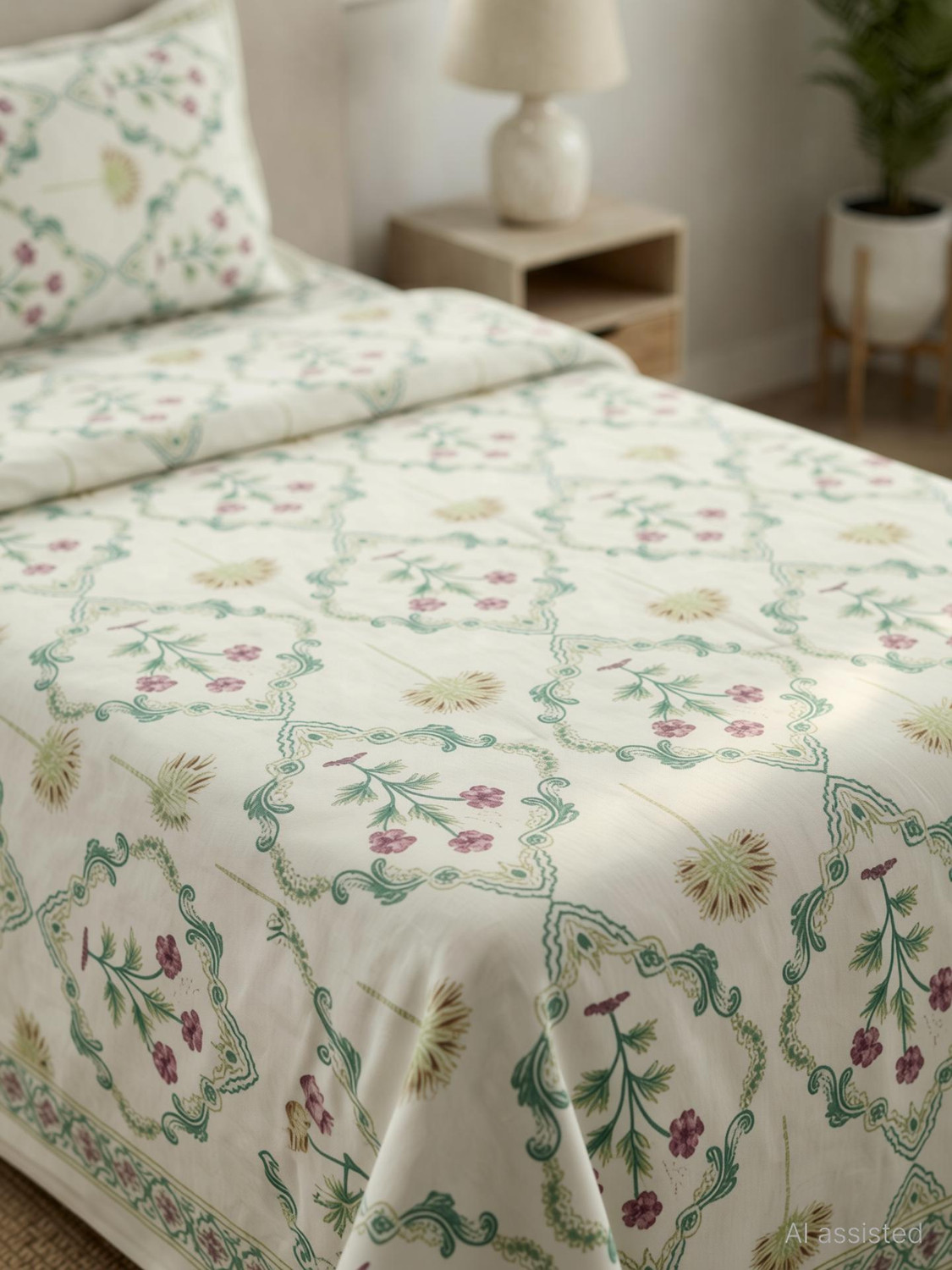 Image of Linen & Loom Cotton Single Flat 400 TC Printed 1 Bedsheet