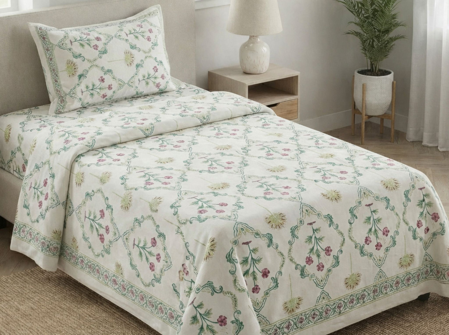 Image of Linen & Loom Cotton Single Flat 400 TC Printed 1 Bedsheet