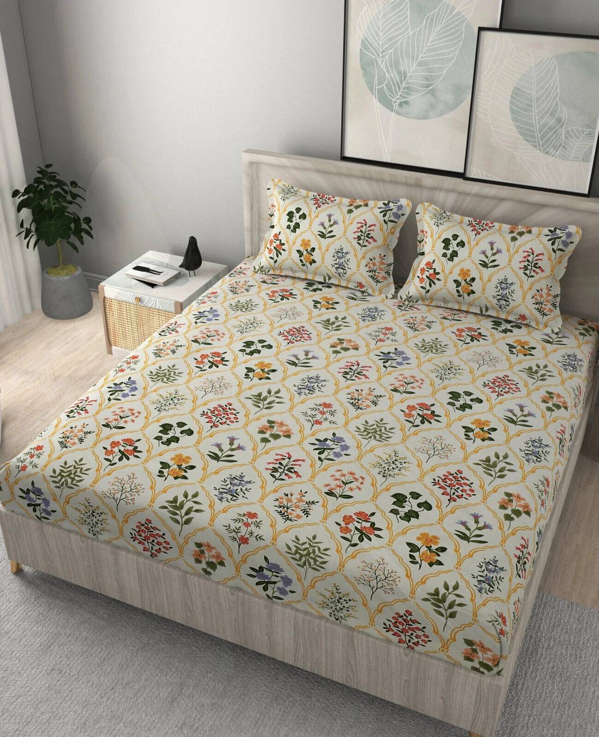 STAR TEX Cotton King Fitted (Elastic) 210 TC Abstract 1 Bedsheet