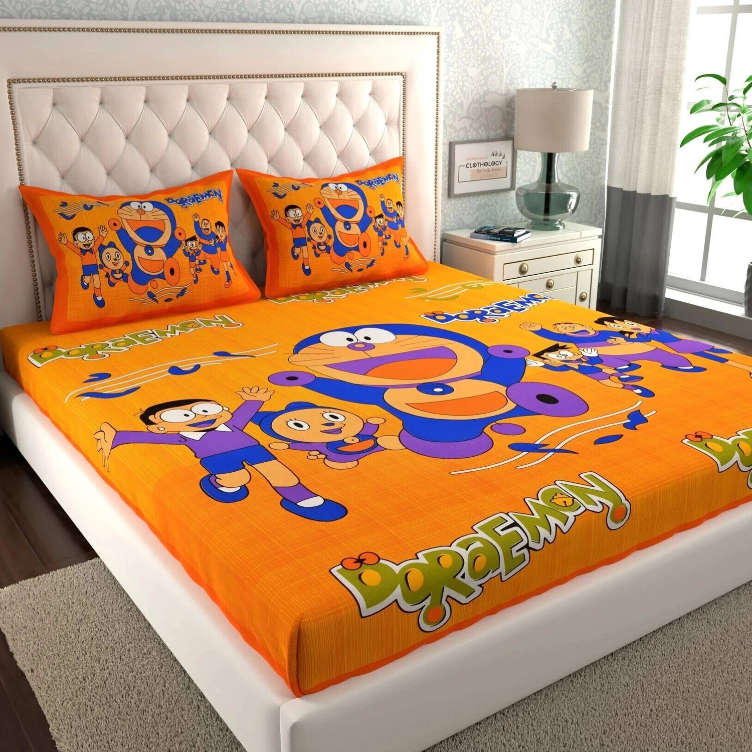 CLOTHOLOGY Cotton Double Flat 144 TC Jaipuri Prints 1 Bedsheet wi