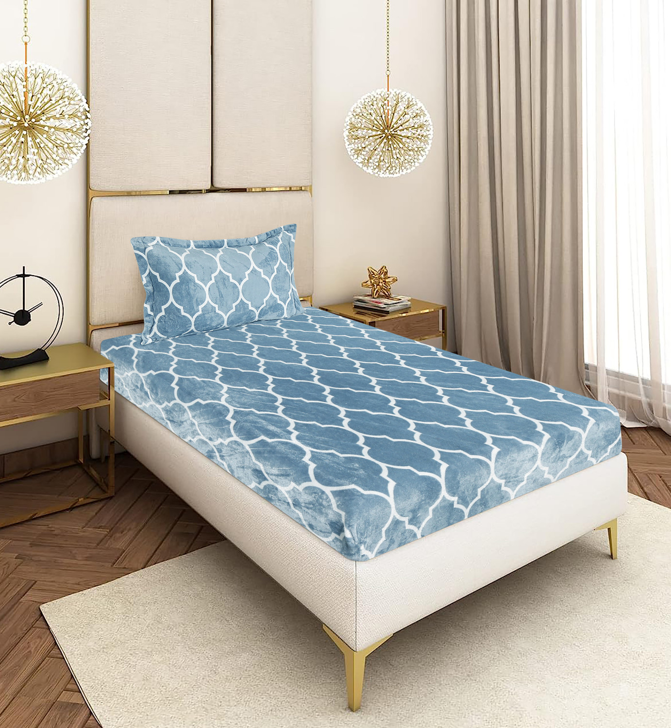 Image of real dream Velvet Single Fitted (Elastic) 310 TC Printed 1 Winter Bedsheet