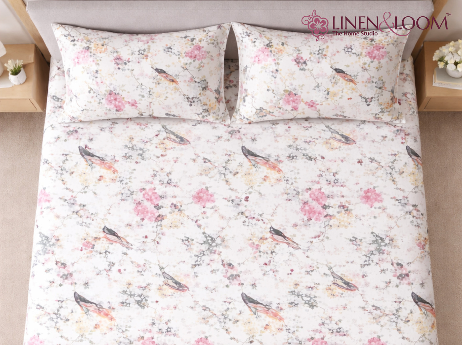 Image of Linen & Loom Cotton King Flat 240 TC Floral 1 Bedsheet