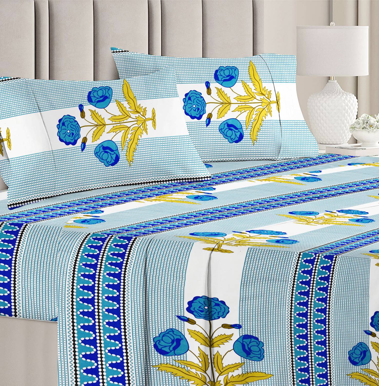 VAS COLLECTIONS Cotton Double Flat 160 TC Floral 1 Bedsheet with