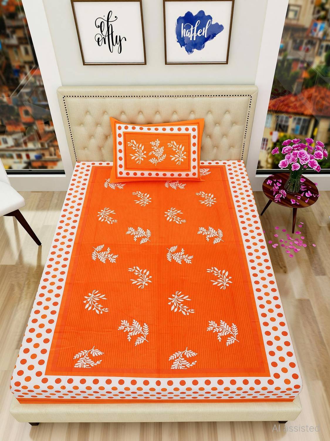 Monik Handicrafts Cotton Single Flat 104 TC Jaipuri Prints 1 Summer Bedsheet
