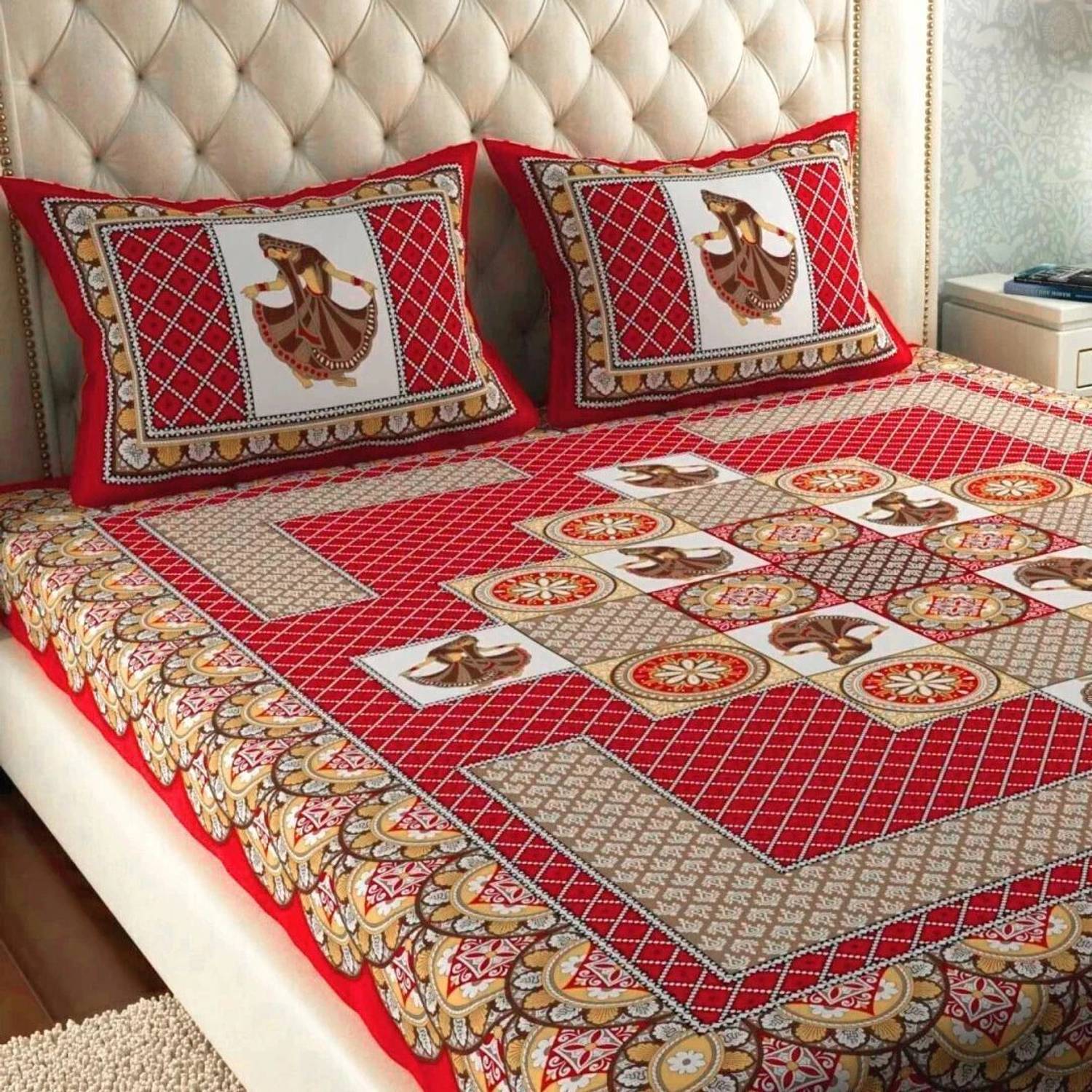 Leo Creation Cotton Double Flat 144 TC Jaipuri Prints 1 Bedsheet