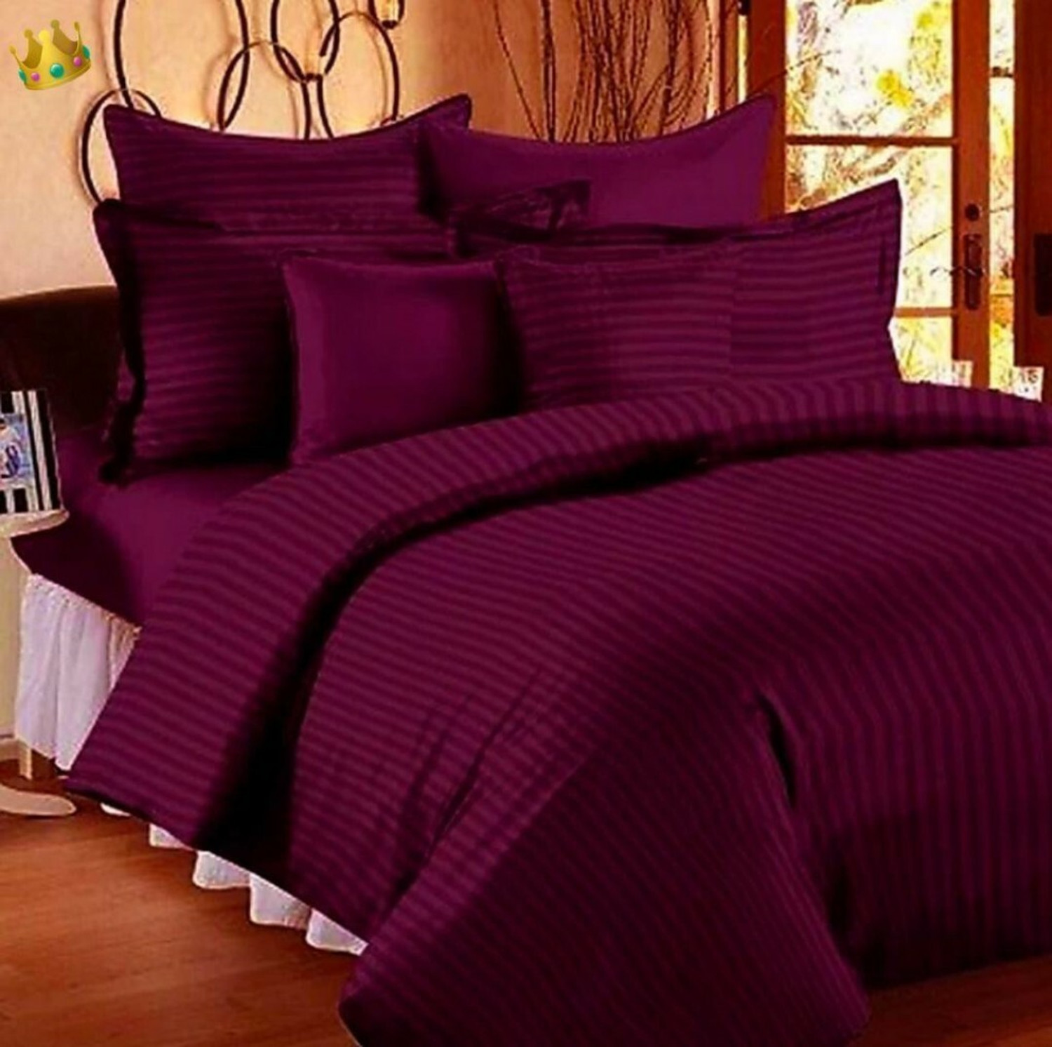 Image of n g products Cotton Double Flat 300 TC Striped 2 Bedsheets with 4 Pillow Covers