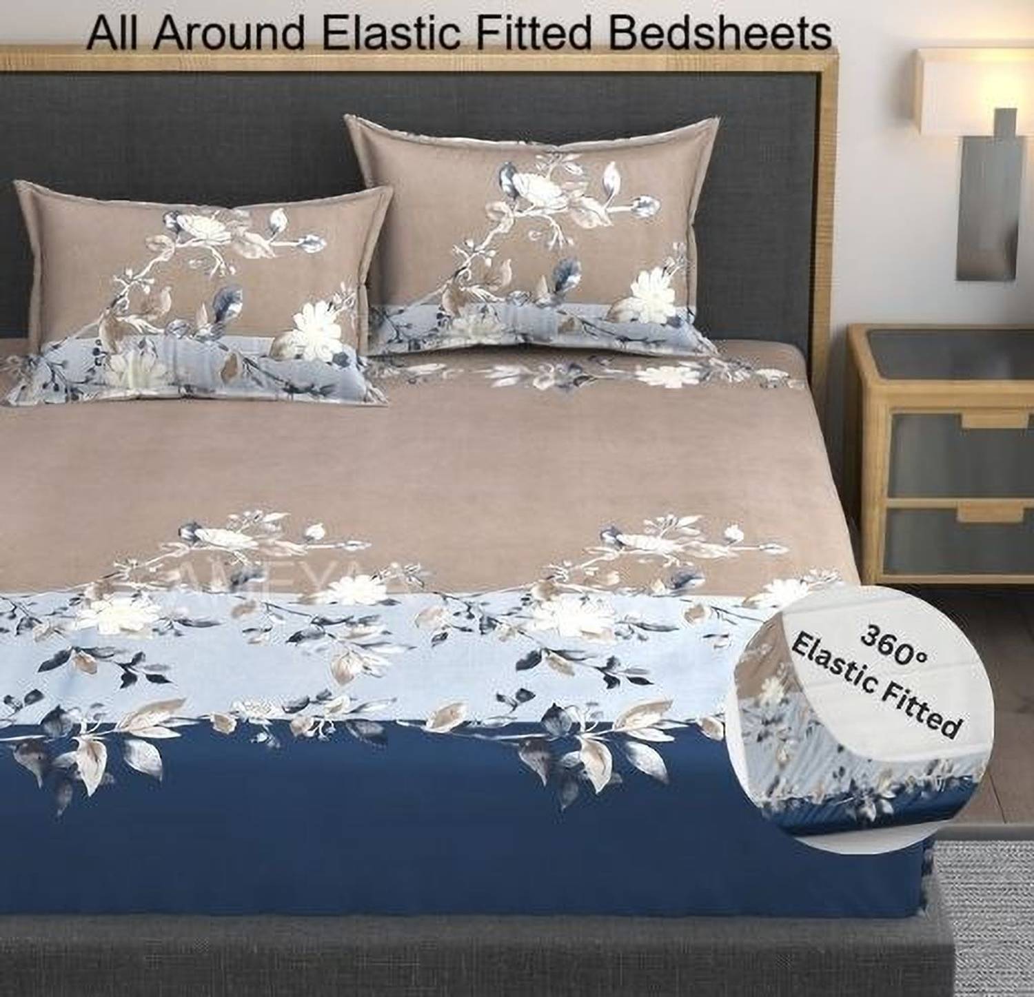 AMEYAA Cotton Double Fitted (Elastic) 320 TC Printed 1 Bedsheet w
