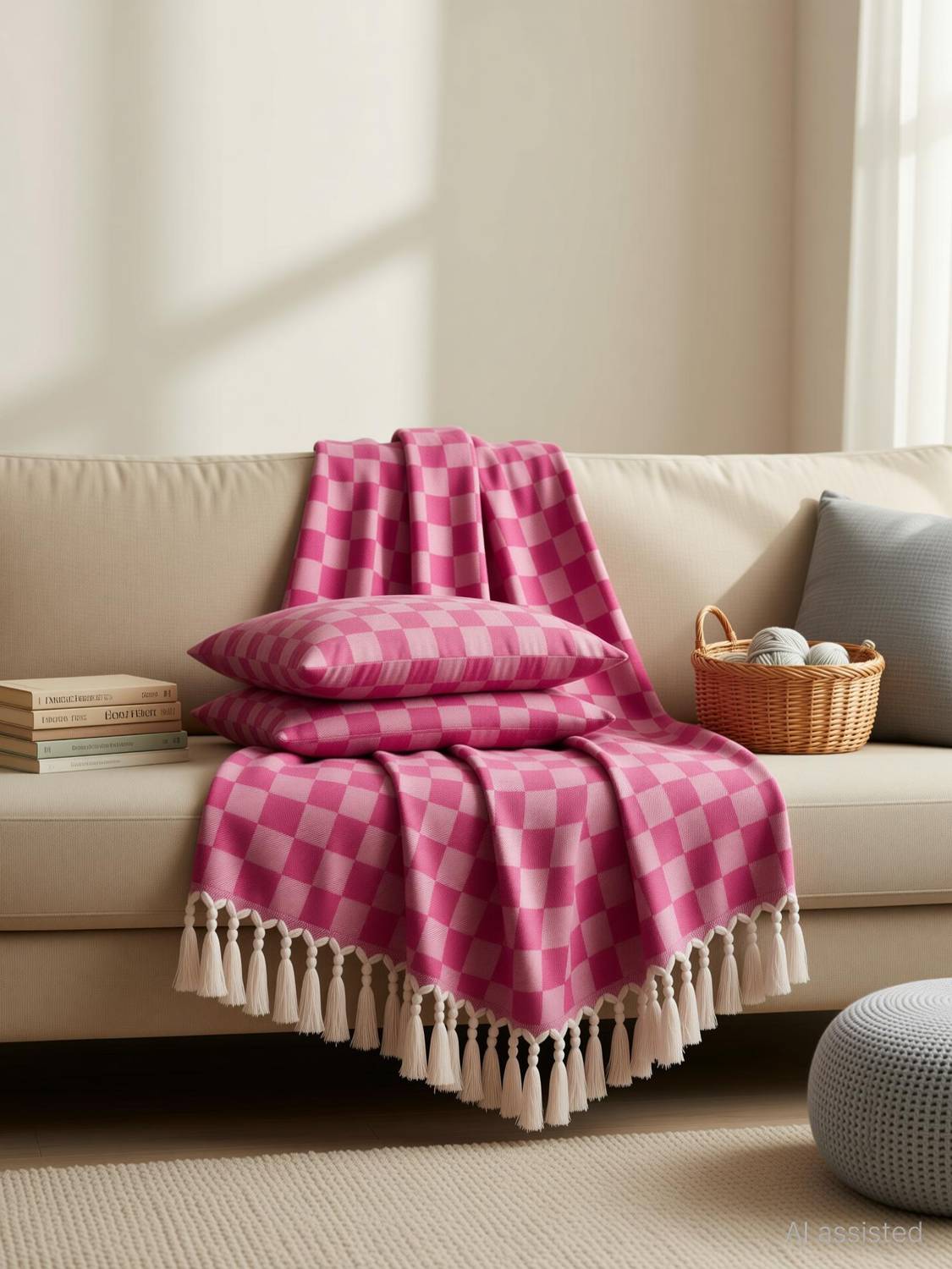 Amma Trenz Cotton, Silk Single Flat 200 TC Checkered 1 Bedsheet with 2 Pillow Covers