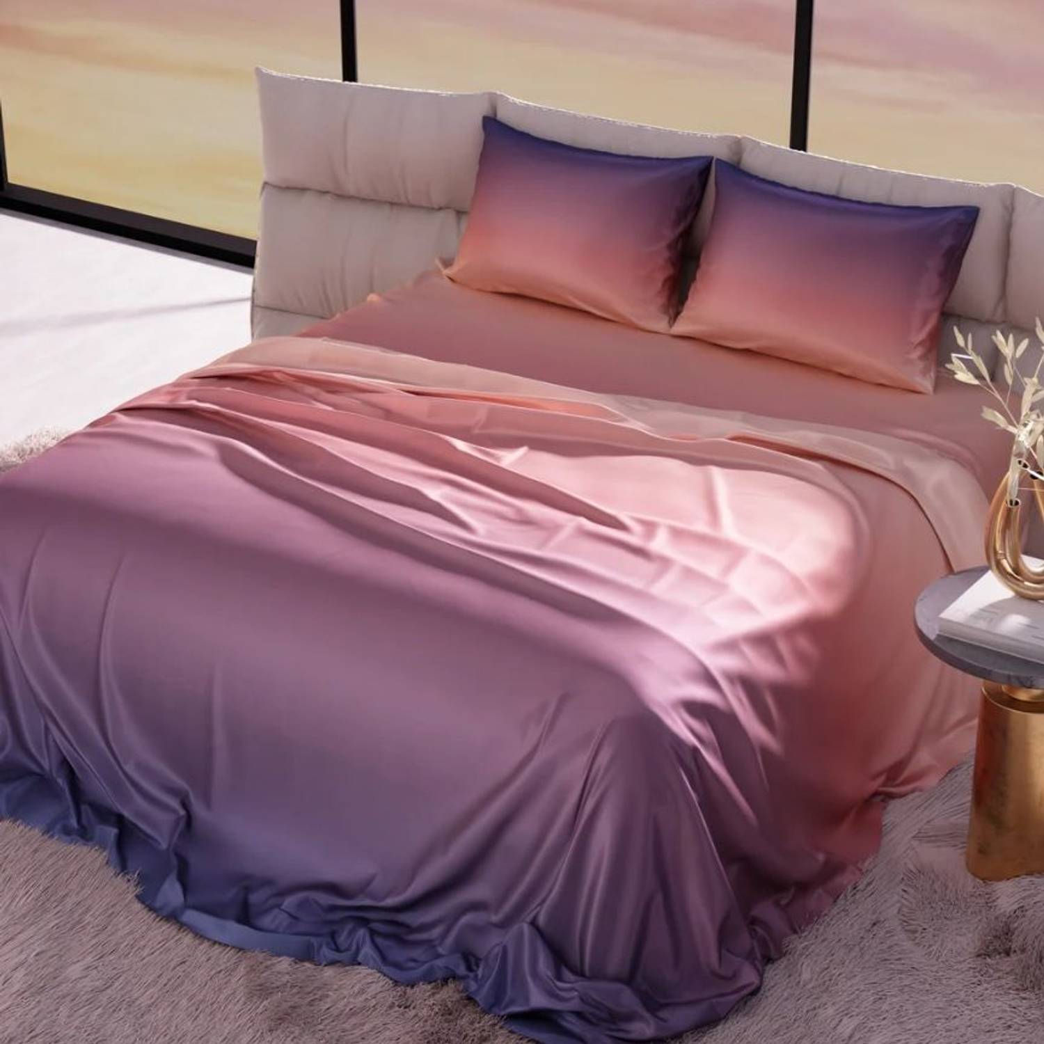 CARLTON LONDON Cotton Blend King Flat 300 TC Solid 1 AC Bedsheet with 2 Pillow Covers