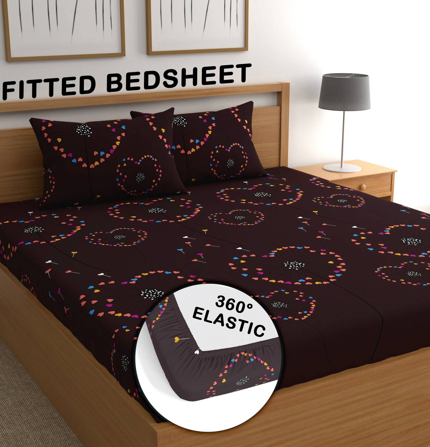 CG Homes Cotton Double Fitted (Elastic) 180 TC Printed 1 Bedsheet