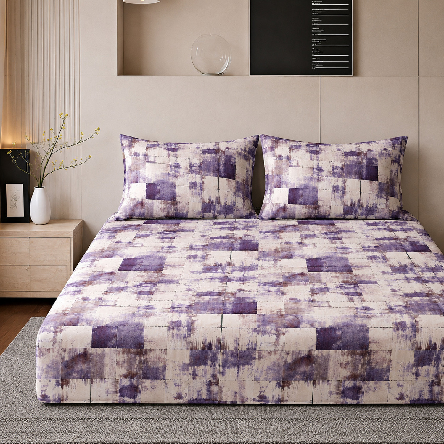 Image of GuruKirpatextil Cotton King Fitted (Elastic) 400 TC Floral 1 Bedsheet with 2 Pillow Covers