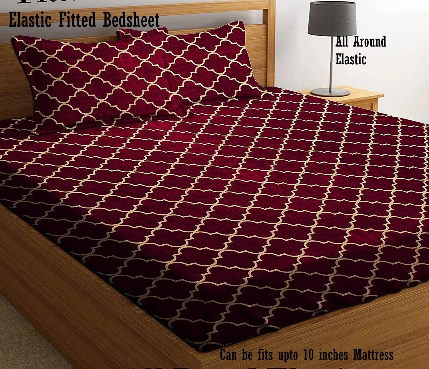 Amrange Cotton Queen Fitted (Elastic) 210 TC Checkered 1 Bedsheet