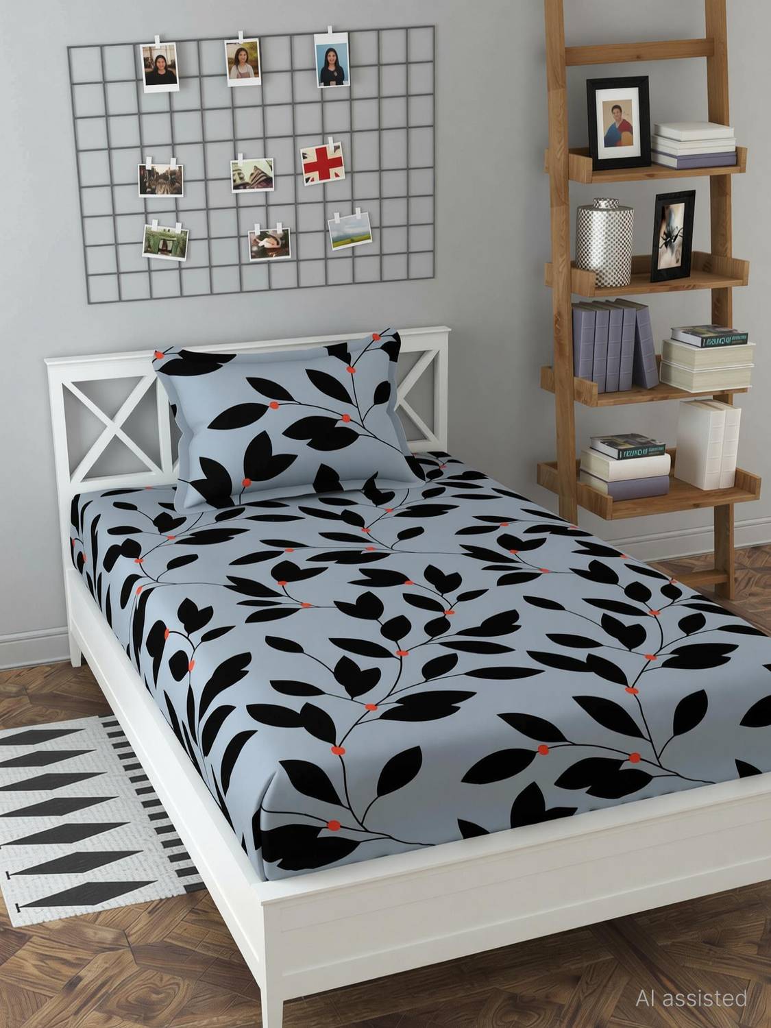 BeddingZone Cotton Single Flat 144 TC Geometric 1 Bedsheet with 2 Pillow Covers