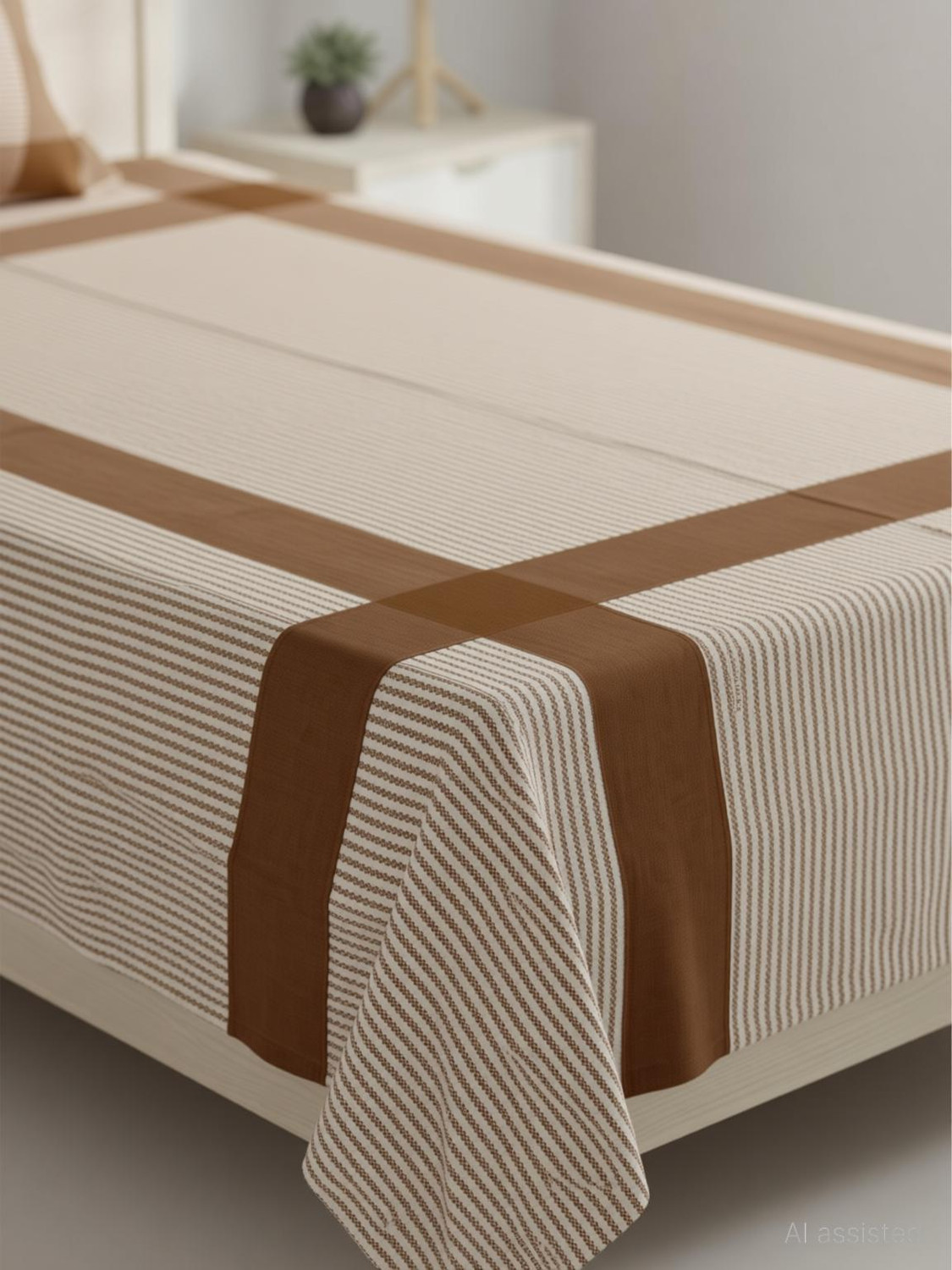 Image of TUNI MANI Cotton Single Flat 70 TC Striped 1 Bedsheet