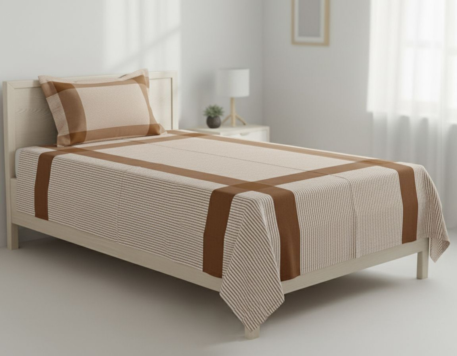 Image of TUNI MANI Cotton Single Flat 70 TC Striped 1 Bedsheet