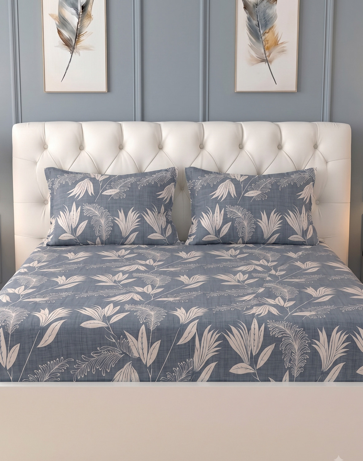 Image of Raymond Home Microfiber Double Flat 110 TC Floral 1 Bedsheet (Blue)