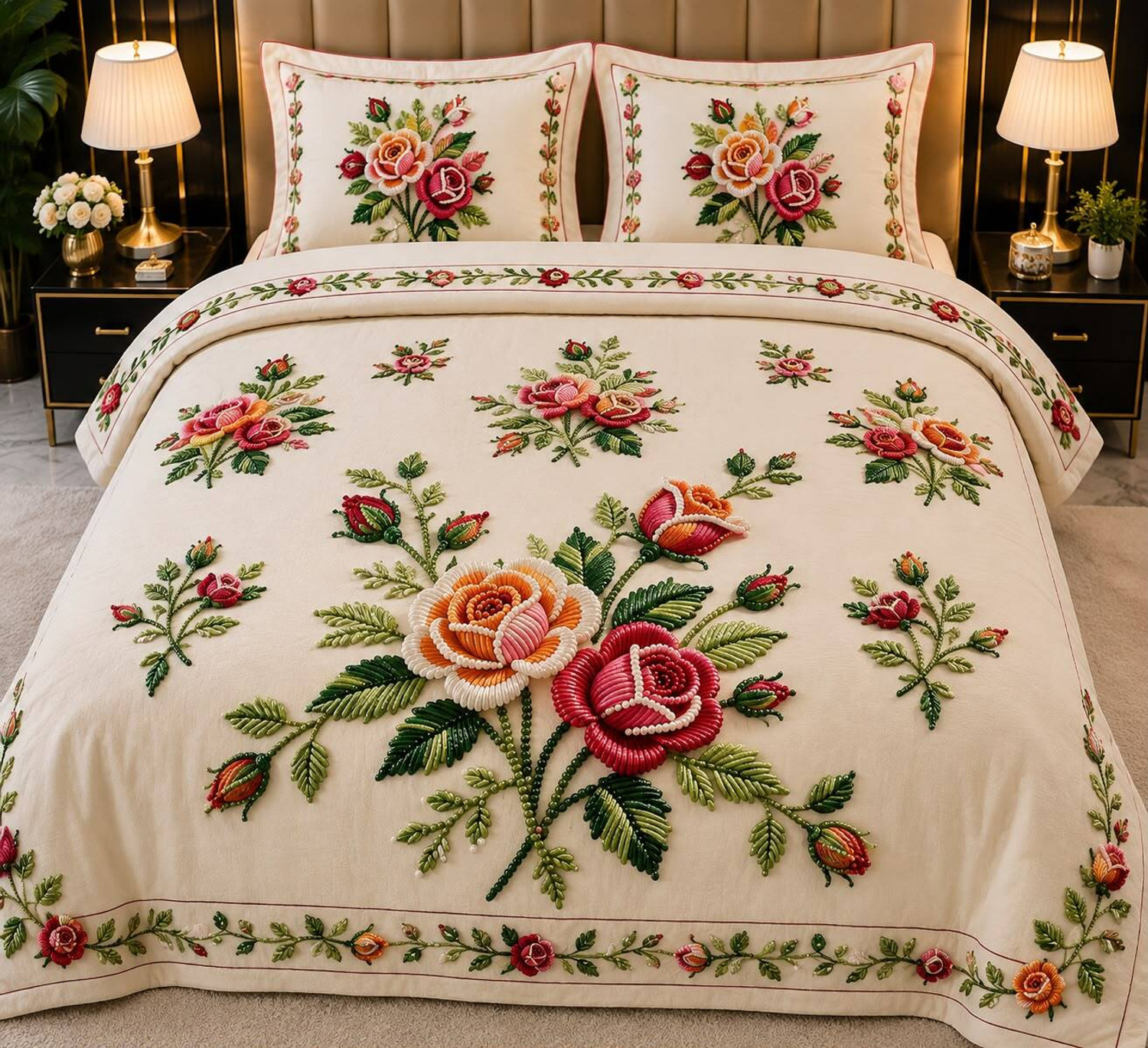 Image of GURUJI ENTERPRIZES Cotton Double Flat 580 TC Embroidered 1 Bedsheet (Multicolor)