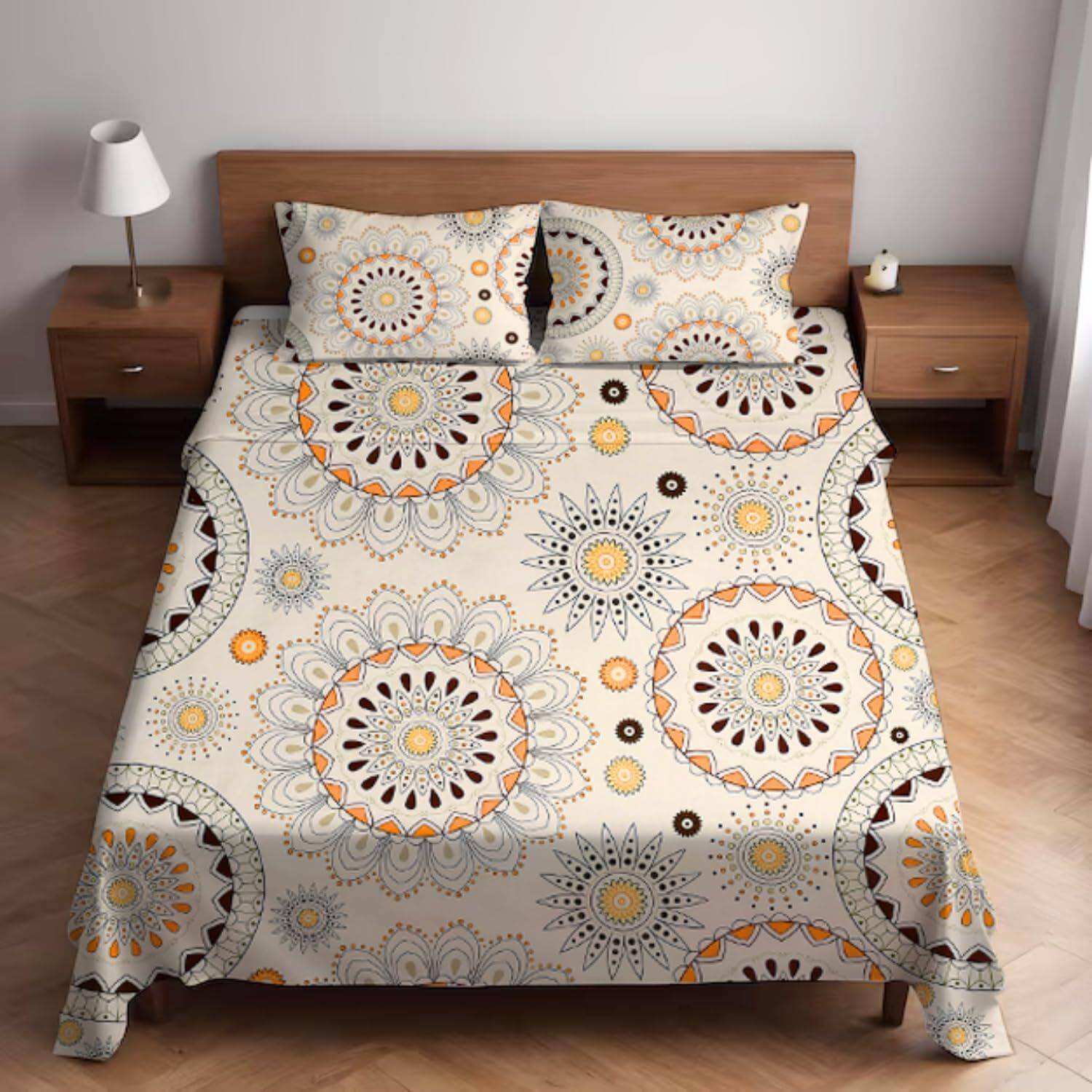 BROMWICK Microfiber Double Flat 300 TC Floral 1 Bedsheet with 2 P