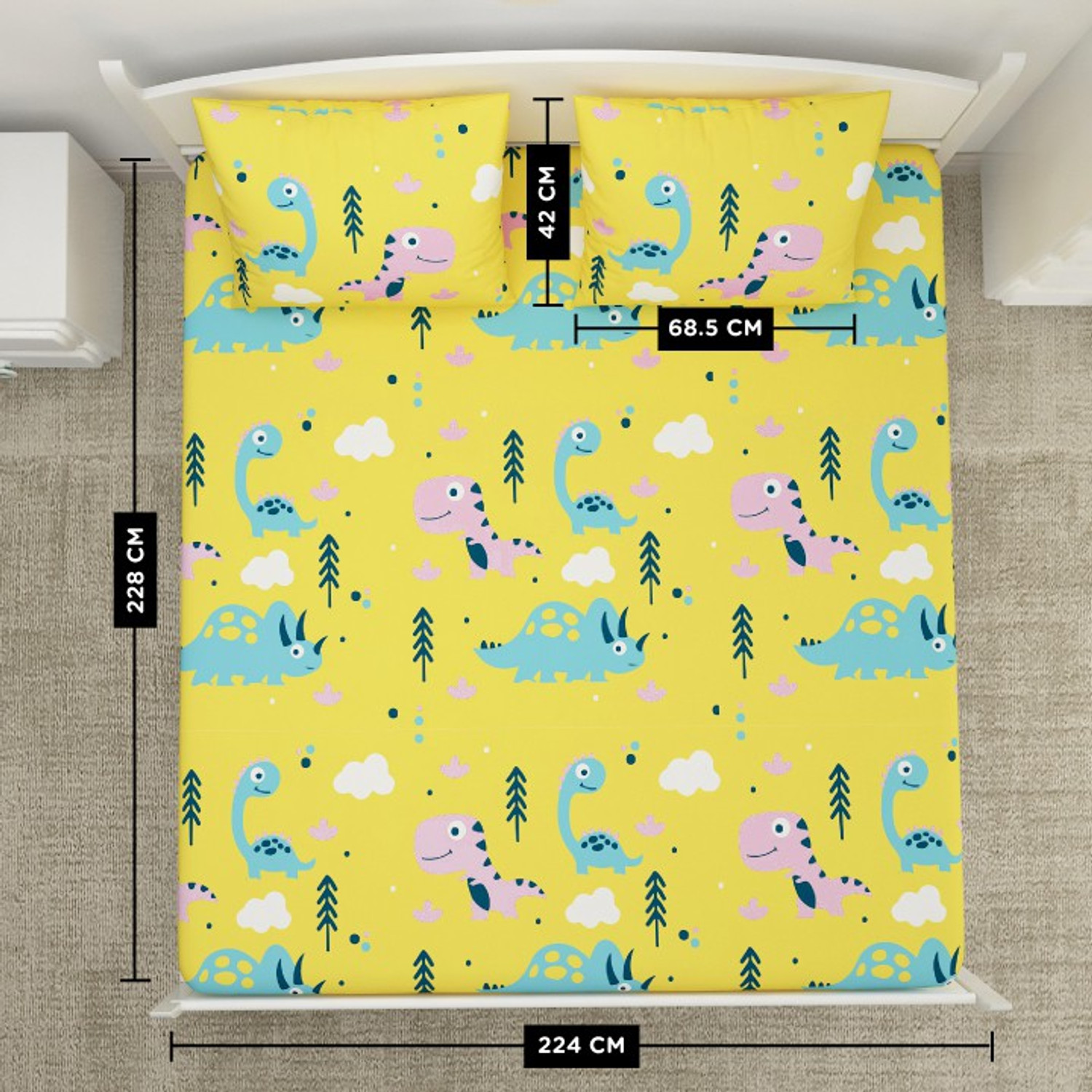 Image of Miss & Chief Polyester Double Flat 132 TC Printed 1 Bedsheet with 2 Pillow Covers