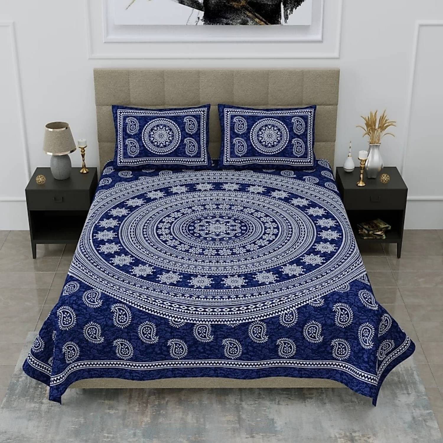 avtar Cotton Queen, King Flat 160 TC Printed 1 Bedsheet with 2 Pillow Covers