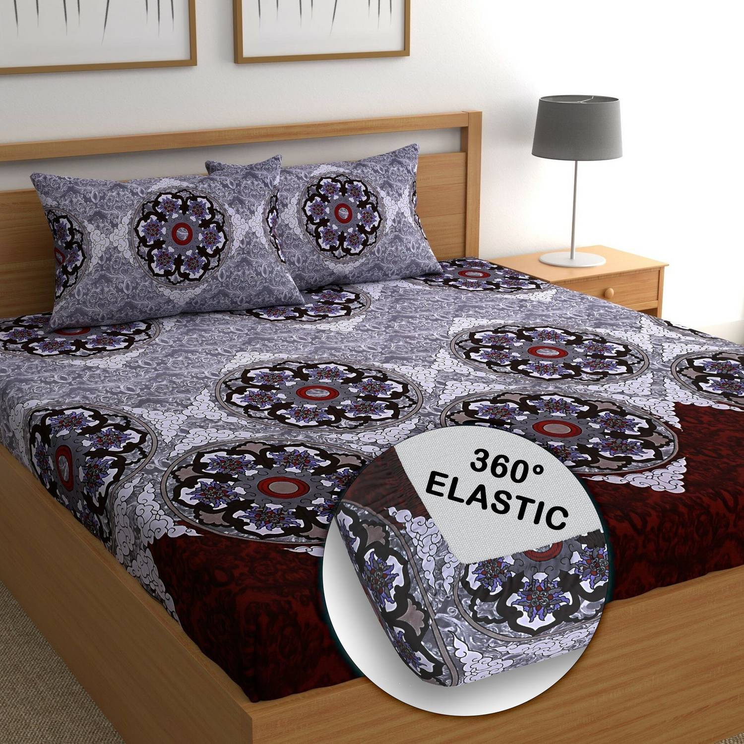 CG Homes Cotton Double Fitted (Elastic) 180 TC Printed 1 Bedsheet
