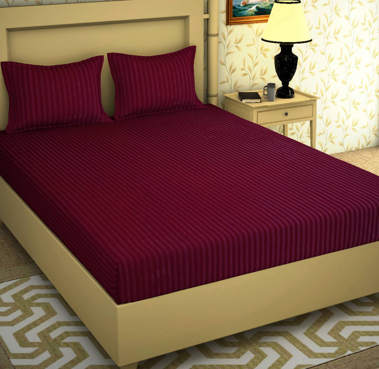 BROMWICK Microfiber Double Flat 144 TC Solid 1 Bedsheet with 2 Pi
