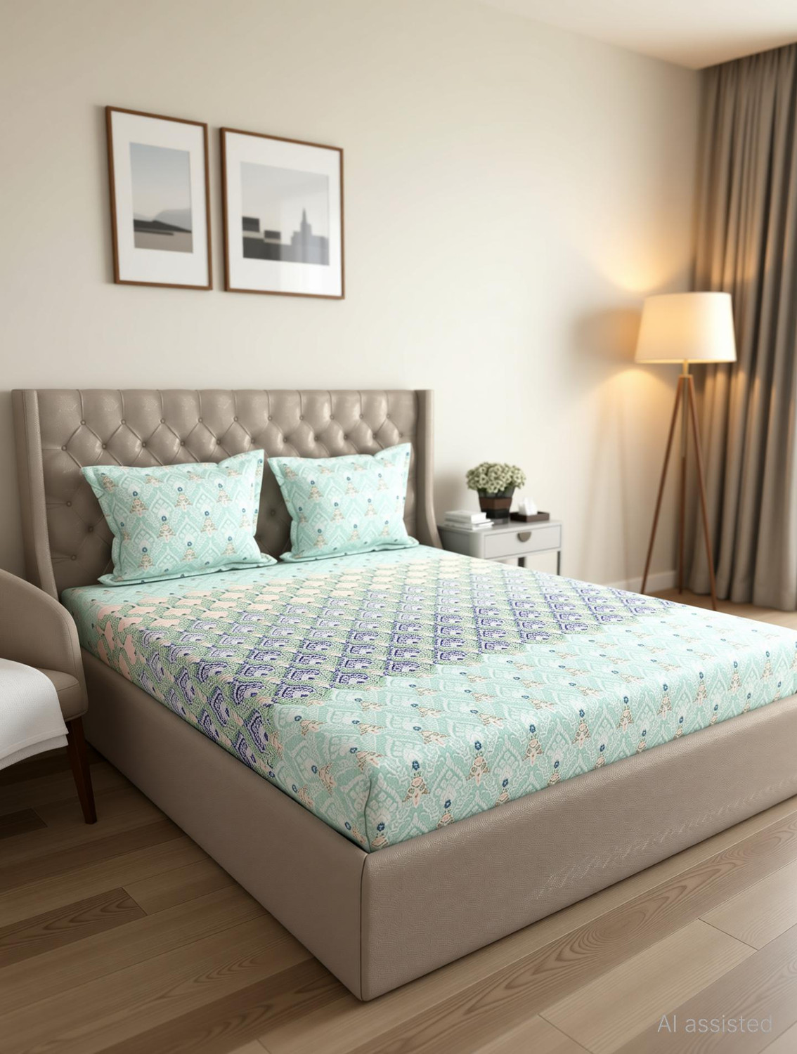 Image of Raymond Home Cotton King Fitted (Elastic) 140 TC Printed 1 Bedsheet