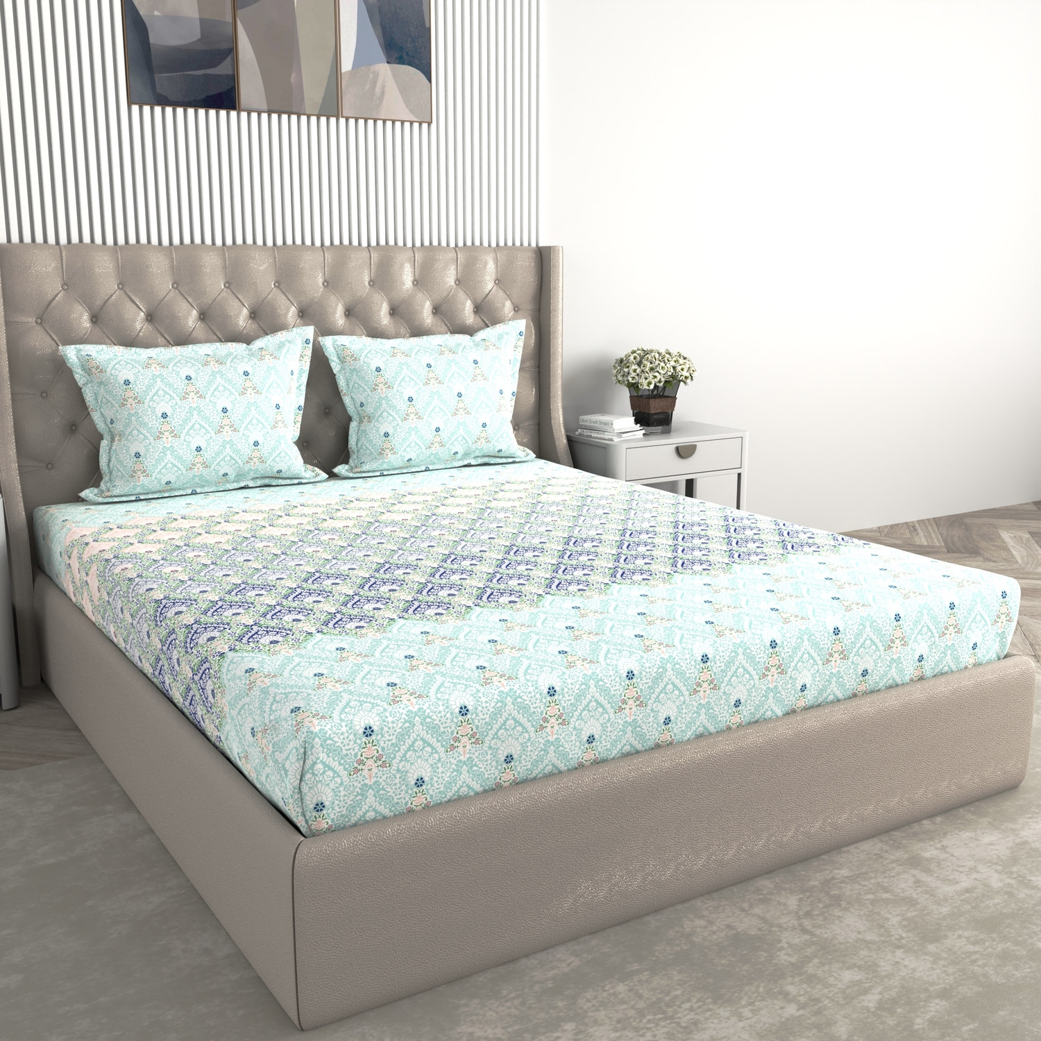 Image of Raymond Home Cotton King Fitted (Elastic) 140 TC Printed 1 Bedsheet