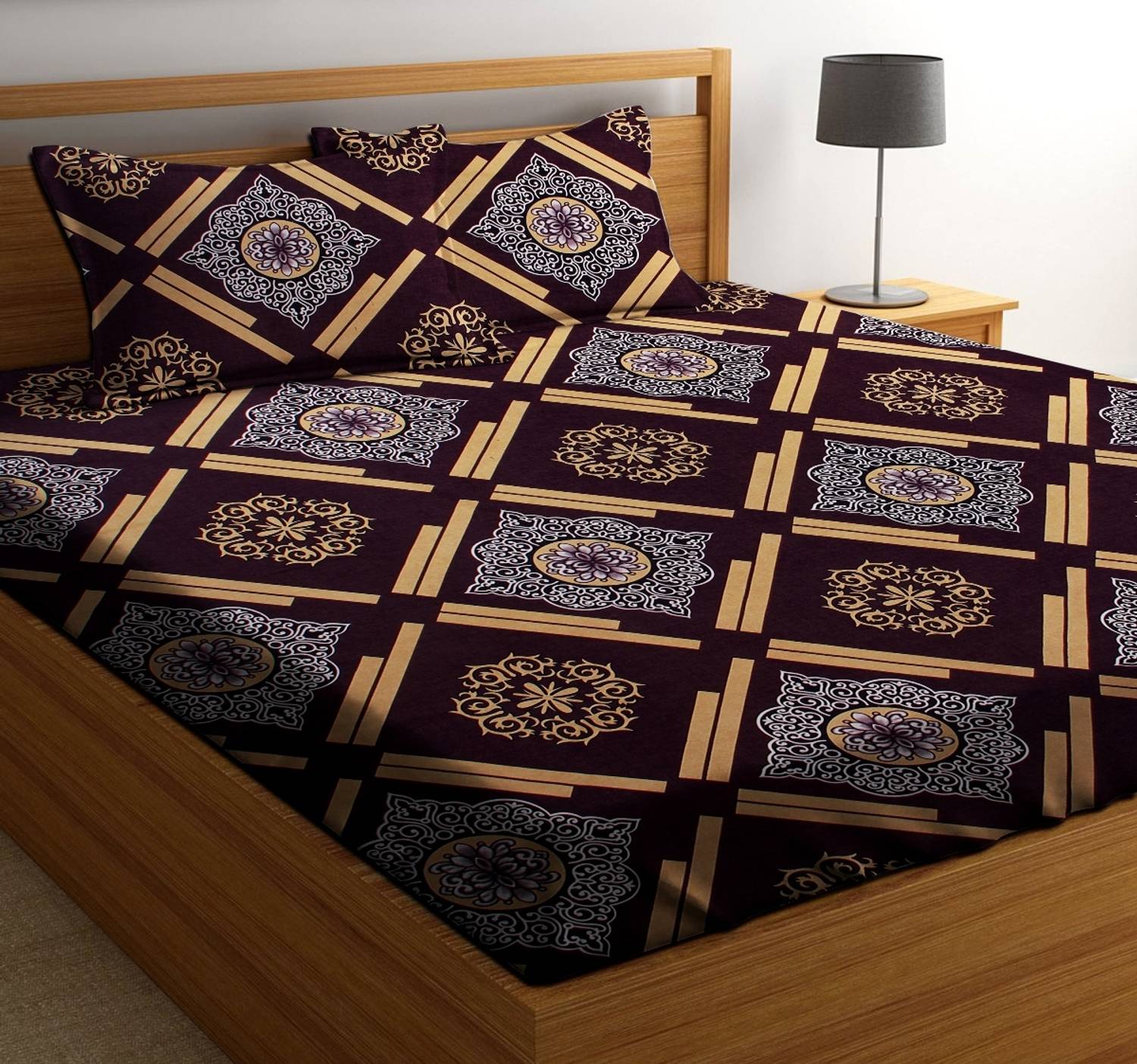 PHOUR HUB Microfiber Double Flat 200 TC Floral 1 Bedsheet with 2 Pillow Covers