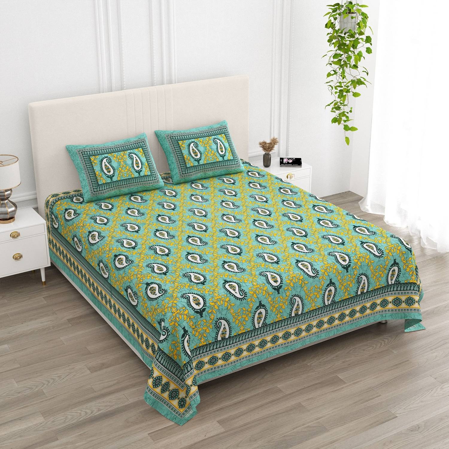 Adidev Cotton Double, King Flat 410 TC Floral 1 Summer Bedsheet with 2 Pillow Covers