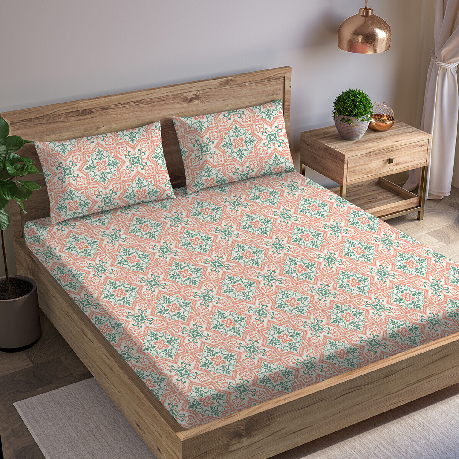 Image of Arvind Cotton King Flat 120 TC Floral 1 Bedsheet with 2 Pillow Covers
