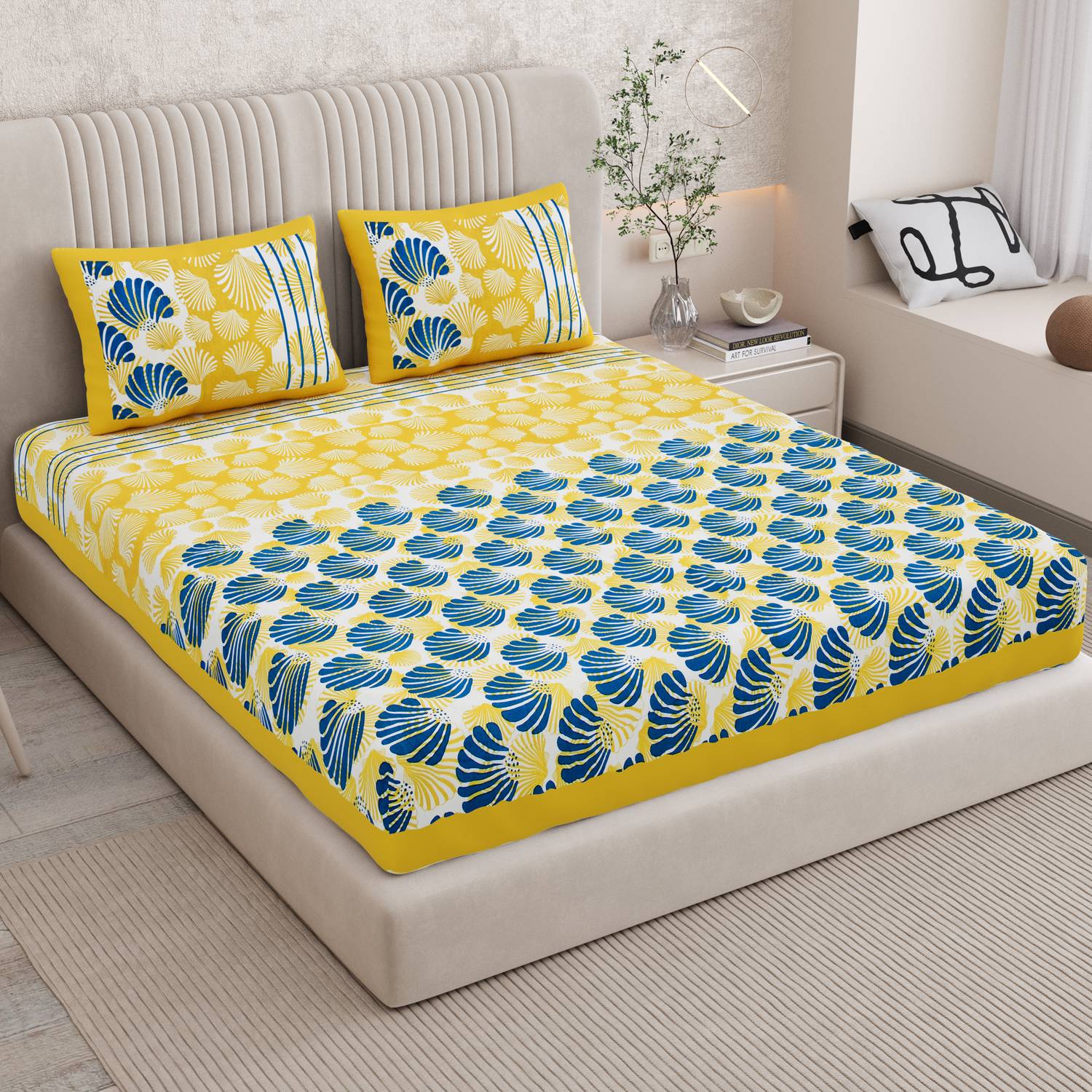 SARVOCH Cotton Double Flat 144 TC Jaipuri Prints 1 Bedsheet with